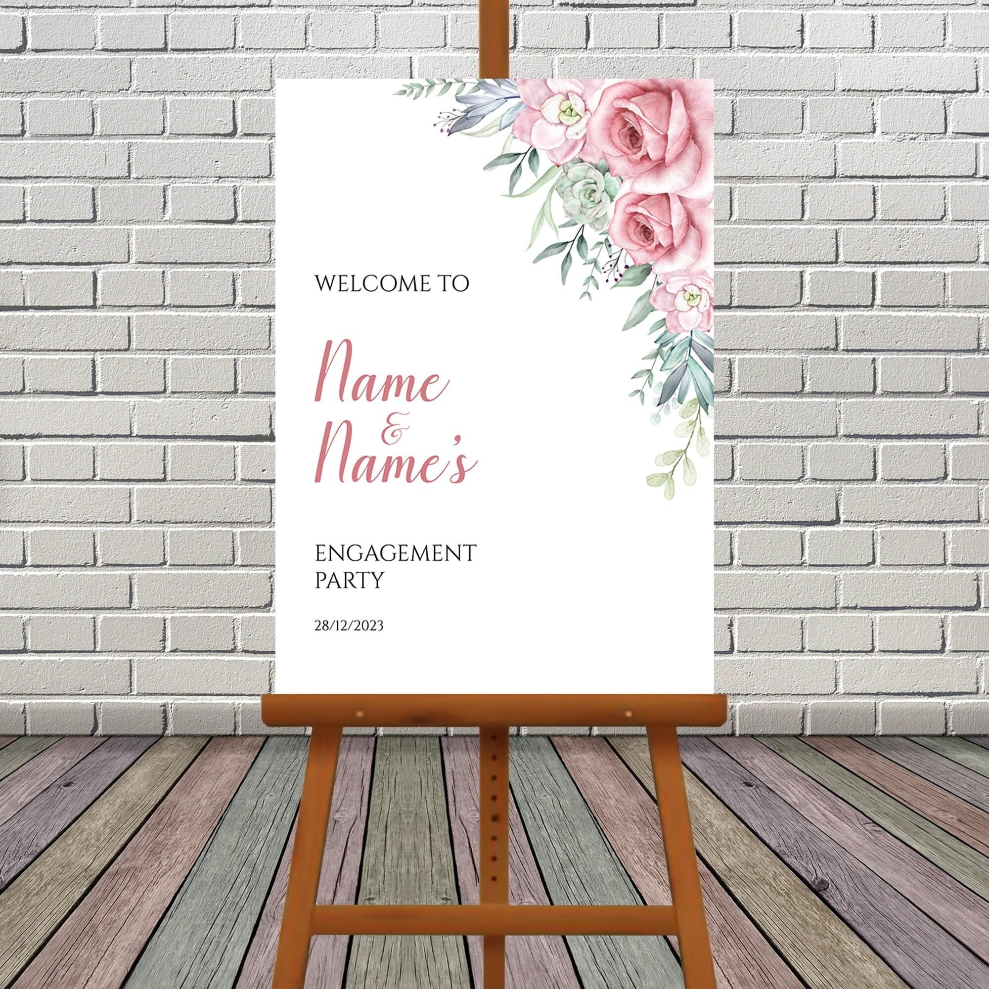 Floral Engagement Party Welcome Sign, A1, A2, A3 or A4, Engagement Party Signs, Engagement Decorations, Classy Modern Engagement Party Sign