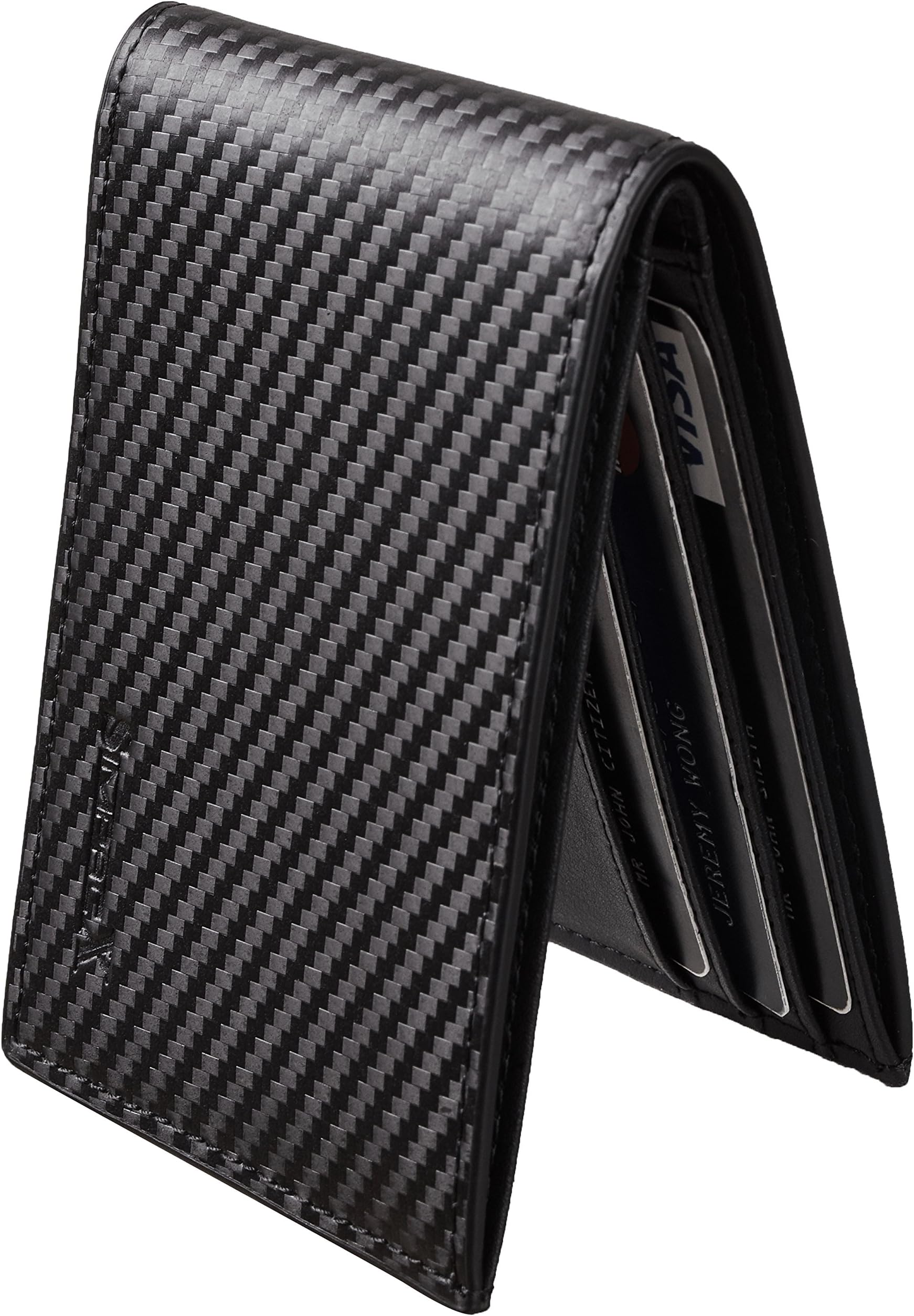 Chelmon Ultimate Slim Mini Wallet Front Pocket Minimalist Wallet Bifold Genuine Leather RFID Blocking(Carbon Fiber Leather Black)