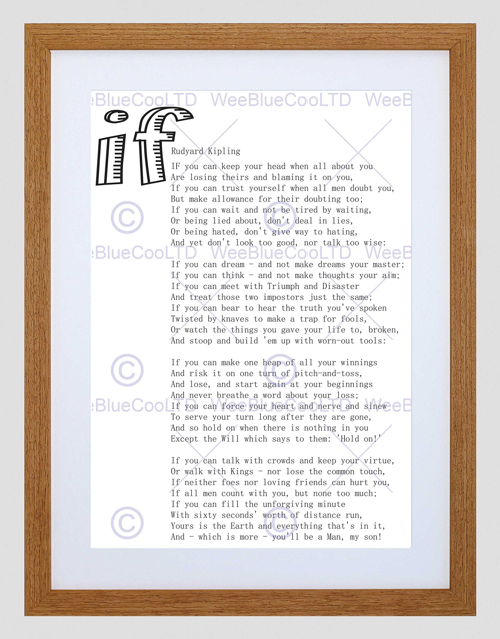 Wee Blue Coo Quote Motivation Typography Rudyard Kipling If White Framed Wall Art Print