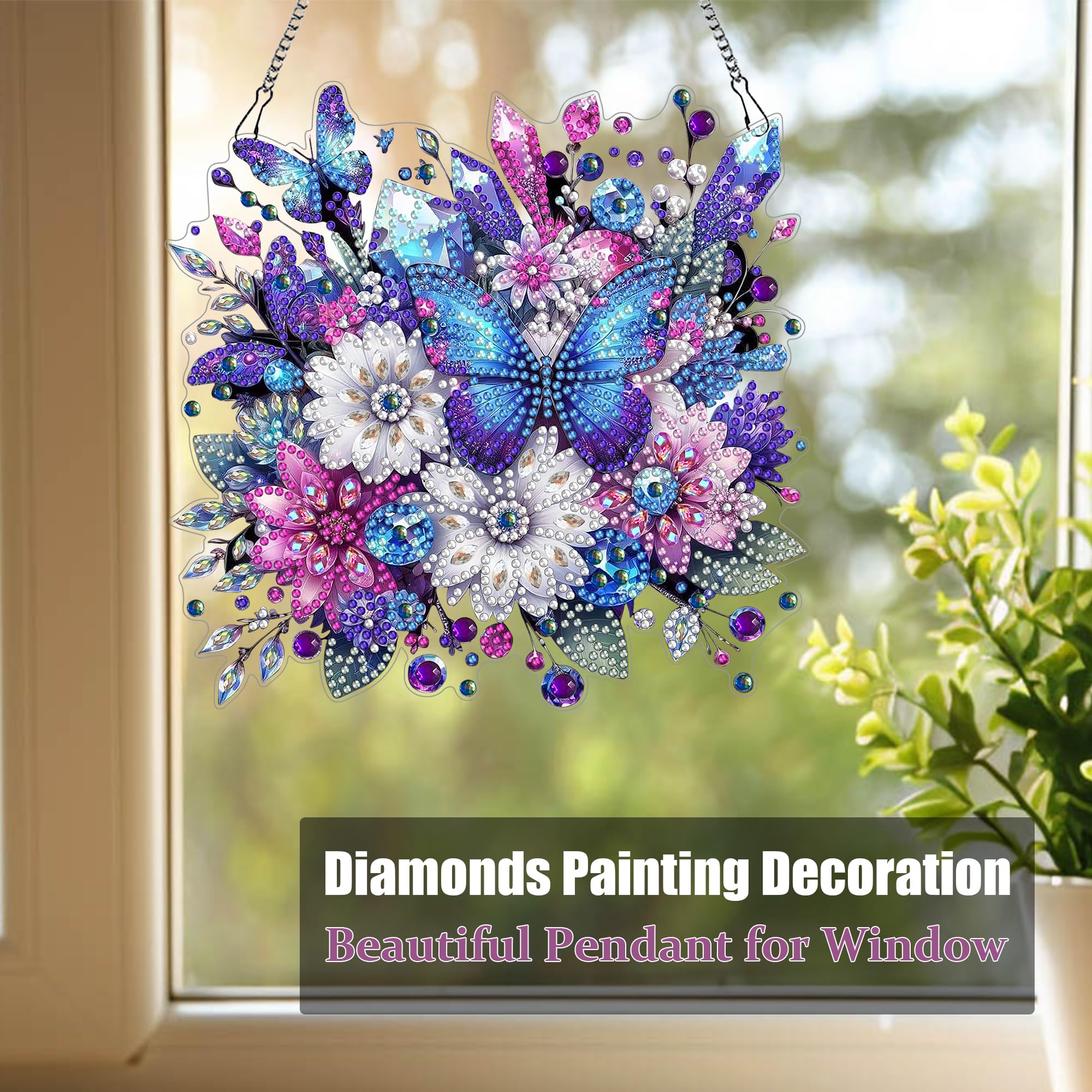 Pendentif Painting Diamant Papillon LOMSIOY - Décoration Fenêtre, 20x20cm - Kit Complet Avec Chaîne - Art Créatif DIY