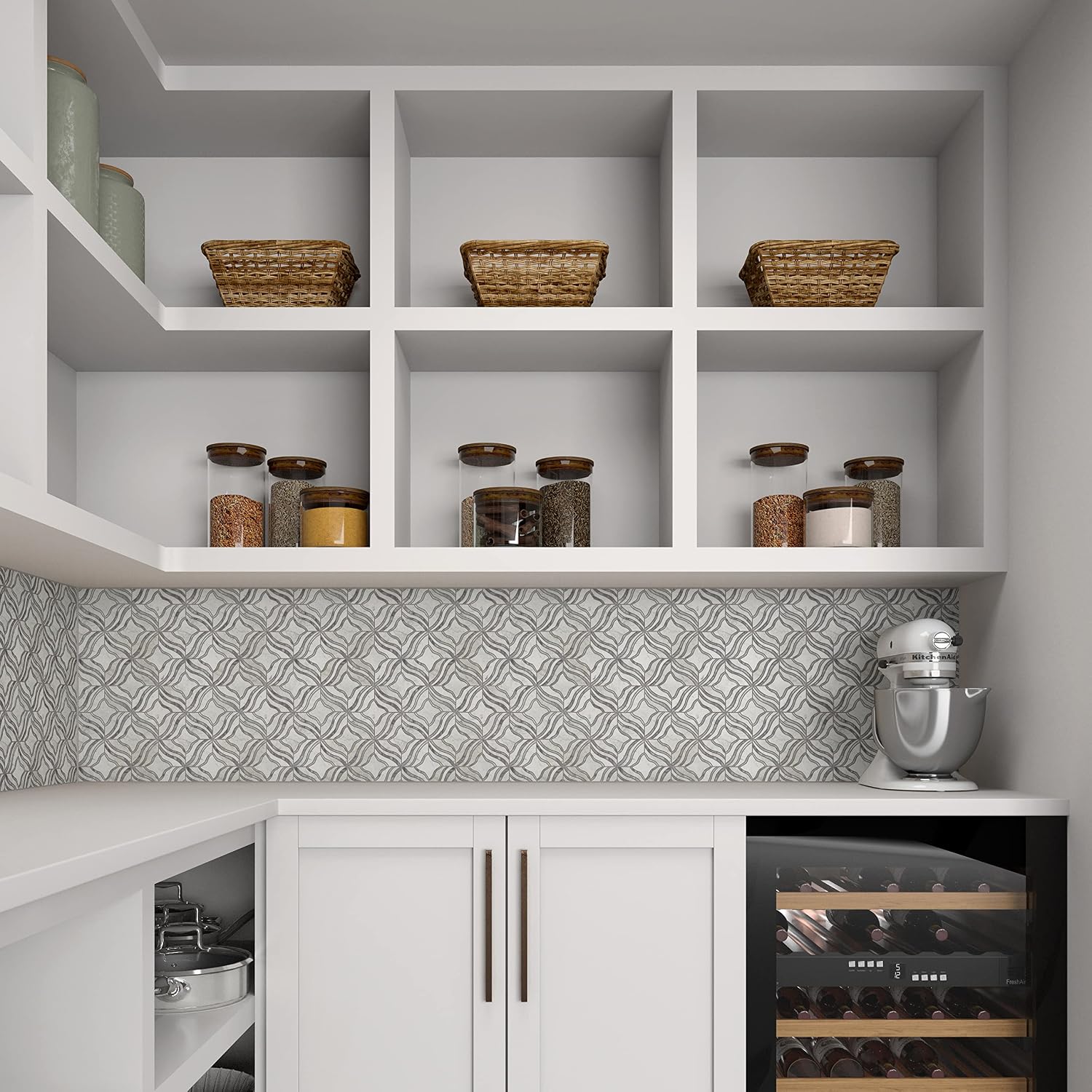 Daltile Lavaliere Natural Stone Melody Mosaic in Polished Carrara White and Bardiglio (4.85 PC per Carton) (4.85 SQFt per Carton)