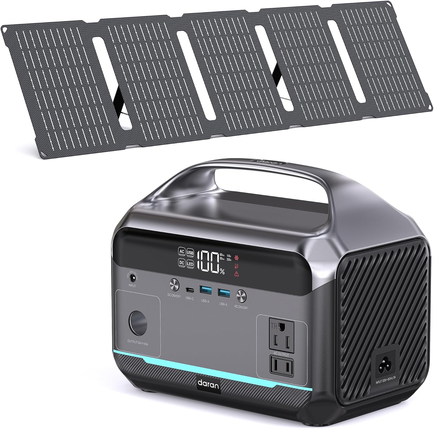 DARAN Portable Power Station with 40W Solar Panel, 288Wh (90,000mAh) LiFePO4 Battery, 350W (600W Peak) Mini Solar Generator, 2.1Hrs Fast Charing, 7-Port Design with AC Outlet for Emergency, Hurricane