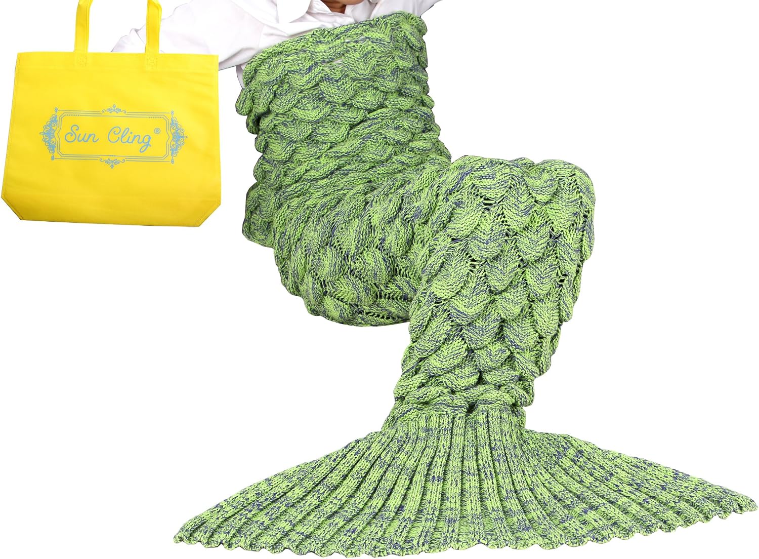 Sun Cling Mermaid Tail Blanket Crochet for Adult Teens Living Room Bedroom Sofa Super Soft Scales Blankets Sleeping Bags-Grass Green