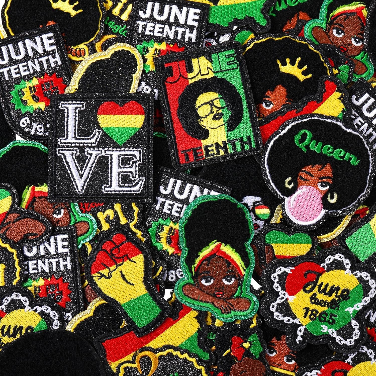Zeyune 90 Pcs Embroidered Juneteenth Iron on Patches Transfer Decals Appliques Black Men Women Chenille Patch Sew on Patches Afro for Black History Month Clothing Jacket Bag Pillow Jean Hat DIY Craft