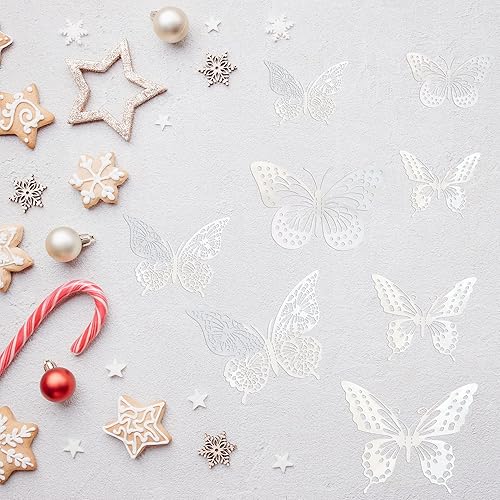 Miniatura 4 de Gyufise Paquete de 36 adornos de mariposa 3D con láser plateado para cupcakes, decoración hueca para cumpleaños, boda, fiesta de hadas, calcomanías