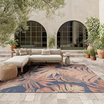 Nourison Home Aloha Blue Rose 9 x 12 Area Rug - Easy Clean, Non Shedding, Bed Room, Living Room, Dining Room, Kitchen 9 x 12