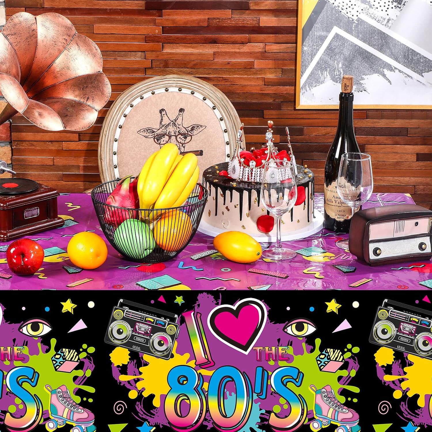 3 Pieces 80s Plastic Party Tablecloth 80's Party Table Cover 80s Birthday Party Supplies the 80s Hip Hop Party Decoration Throwback Birthday Party Decoration for Dining Room and Kitchen, 108 X 54 Inch