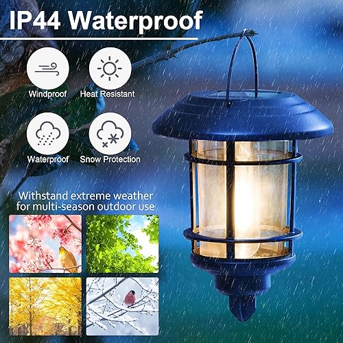 Miniatura 7 de Dynaming Paquete de 6 luces solares de doble uso para caminos al aire libre, faroles colgantes solares de jardín con bombilla Edison, iluminación de