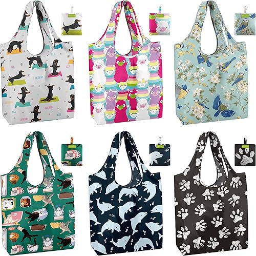 Vista 93 de BeeGreen - Juego de 6 bolsas reutilizables grandes con diseño geométrico para mujer - Plegables, lavables a máquina, fabricadas en poliéster