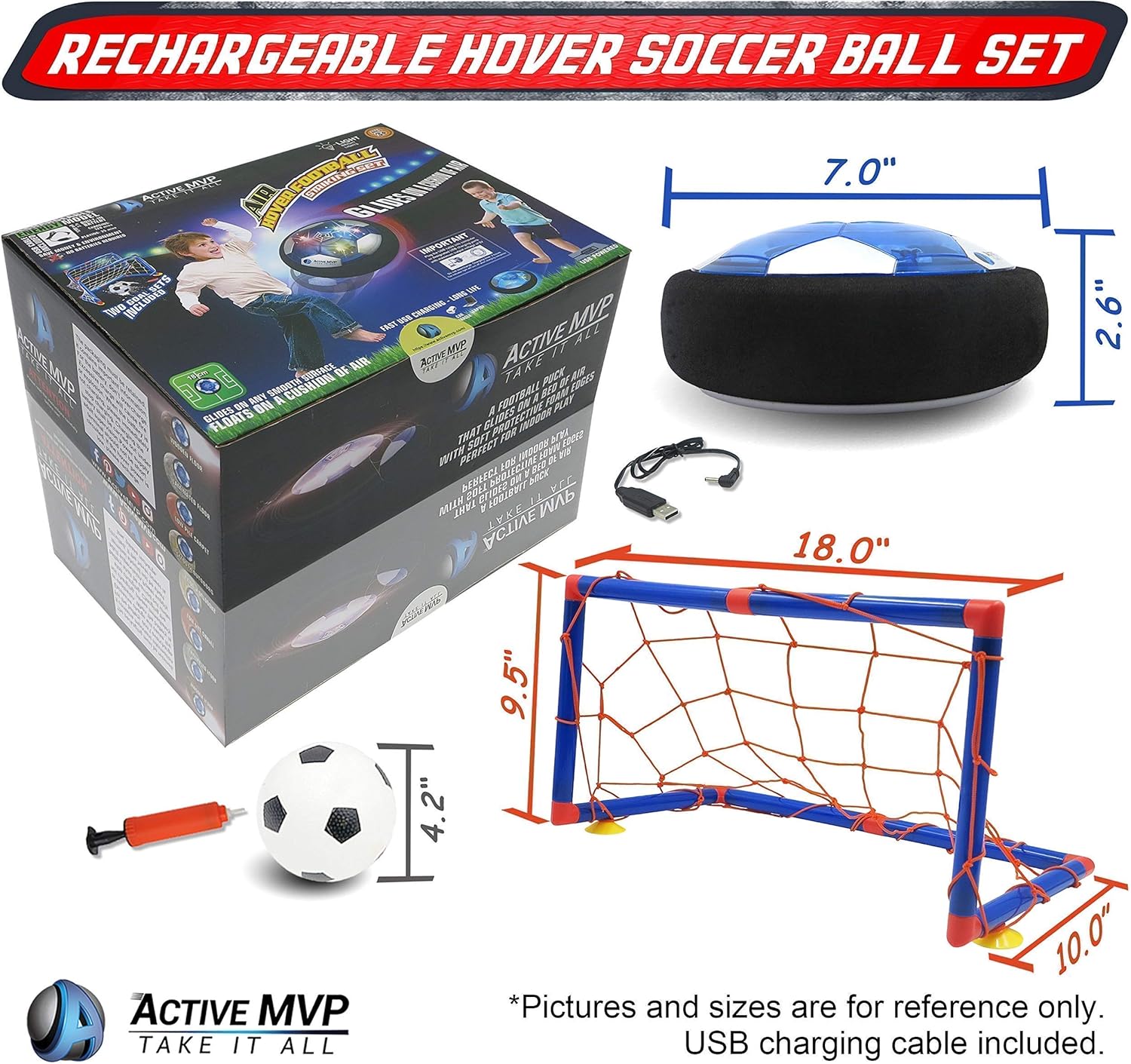 2 Hover Balls Bundle Offer ActiveMVP Hover Soccer Ball Set with 2 Goals Rechargeable - Indoor LED Light Up Floating Soccer Game Including Inflatable Ball for Toddlers Boys Girls (No AA battery needed) : Toys & Games