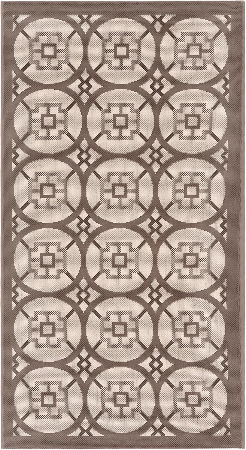SAFAVIEH Courtyard Collection 2'7" x 5' Beige / Dark Beige CY7476 Indoor/ Outdoor Waterproof Easy-Cleaning Patio Backyard Mudroom Area-Rug