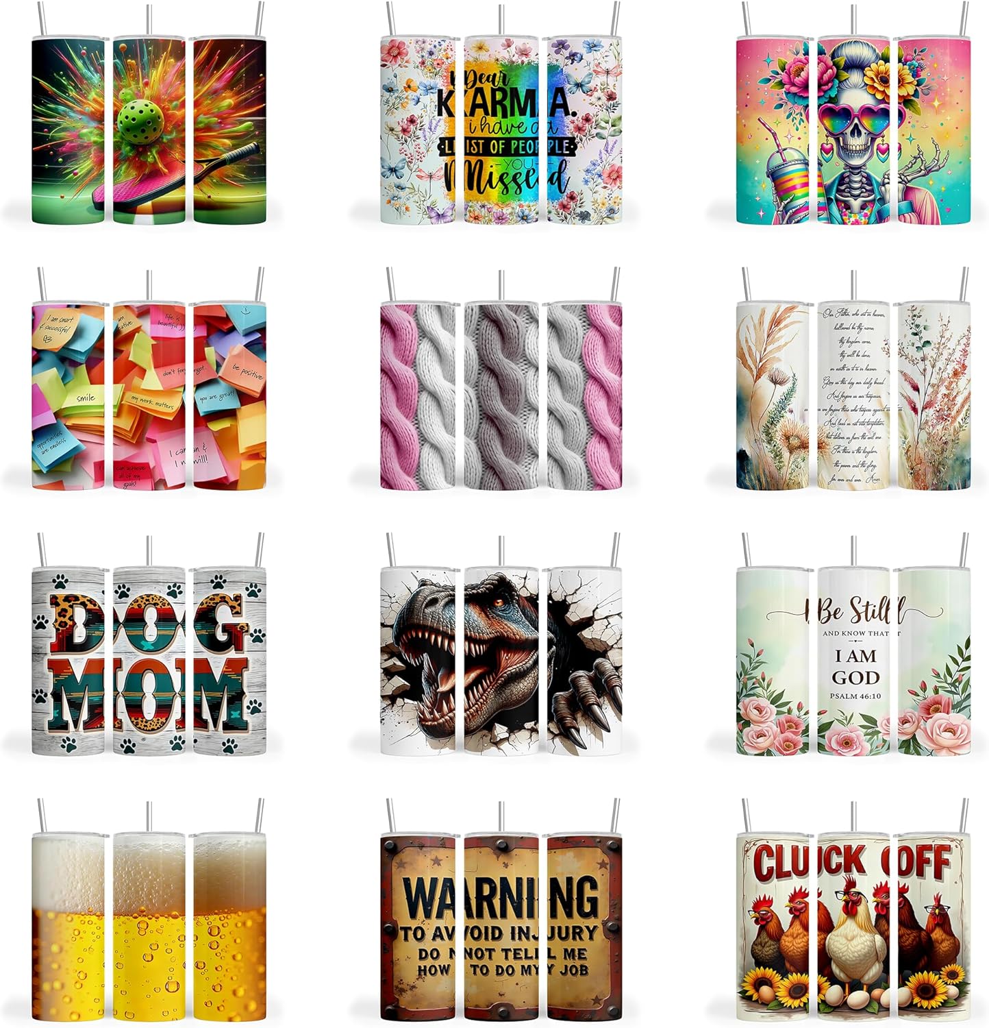50 pc. Bundle Variety Pack, Tumbler Sublimation Wrap, Tumbler Transfer, Ready to Press Sublimation Transfer - 20 oz Straight Tumbler, Skinny Tumbler -RPT 500 (Variety 8 -RTP. 304)