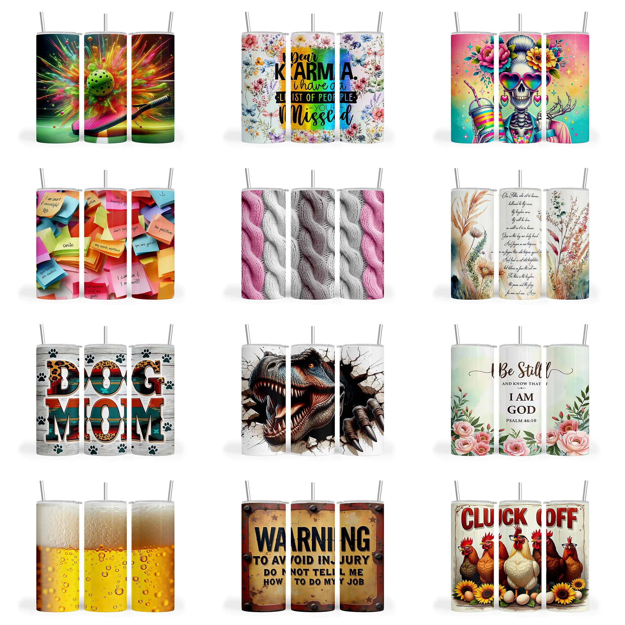 50 pc. Bundle Variety Pack, Tumbler Sublimation Wrap, Tumbler Transfer, Ready to Press Sublimation Transfer - 20 oz Straight Tumbler, Skinny Tumbler -RTP. 304