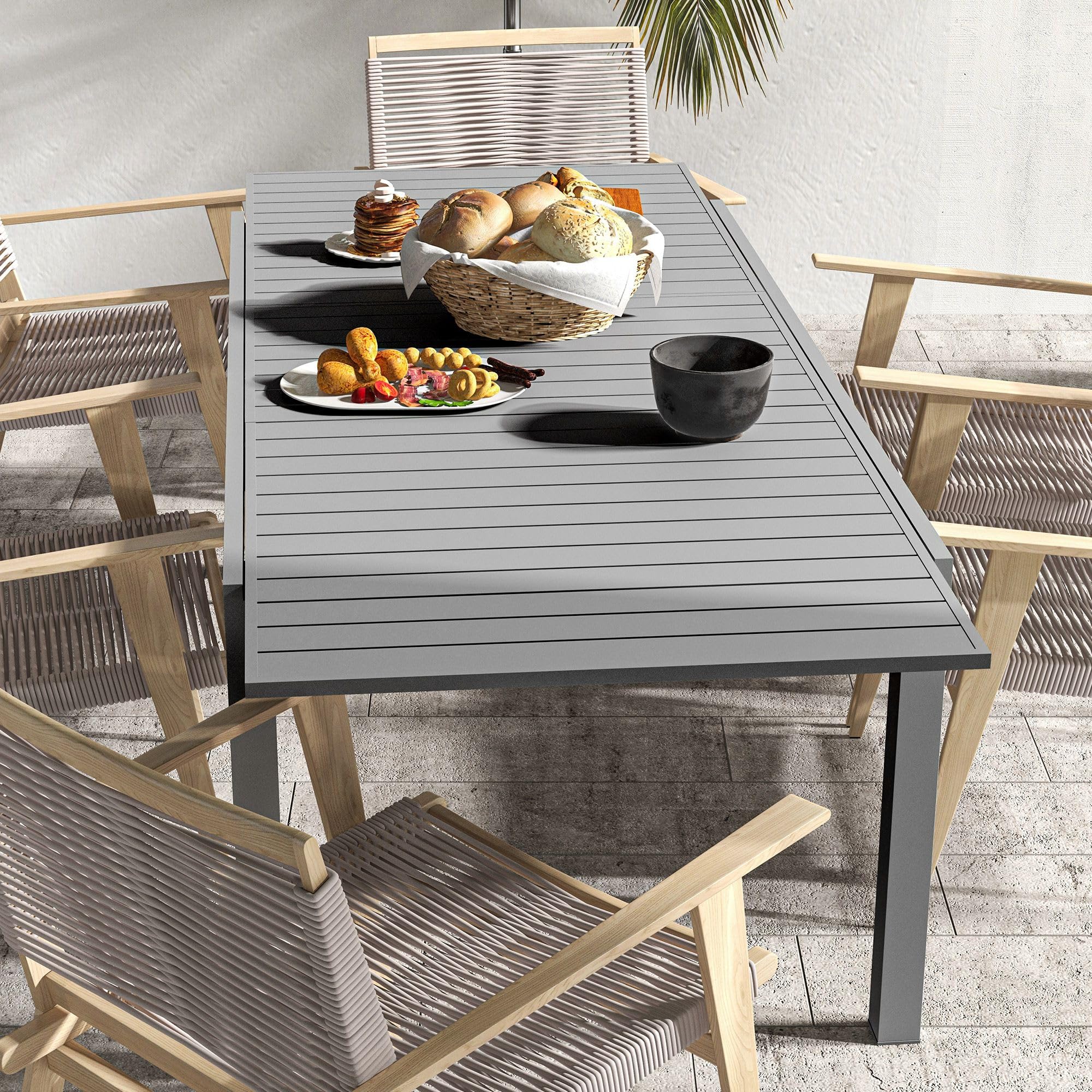 Outsunny Mesa de Jardín Extensible 180/240x94x73 cm Aluminio Gris Oscuro | Mesa de Comedor Exterior Rectangular, para 6-8 Personas, Carga 50 kg, para Balcón