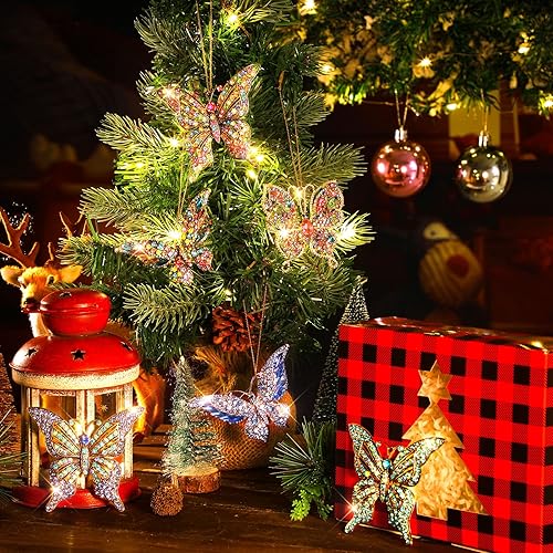 Miniatura 7 de Junkin 6 Piezas Adornos de Navidad de Mariposa Adornos Colgantes de Mariposa Regalos para Mujeres Decoraciones de Árbol de Navidad Regalo de