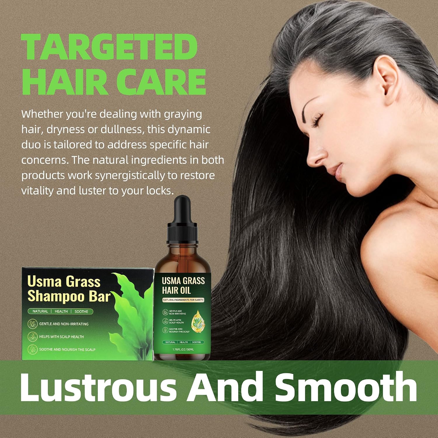 Usma Grass Shampoo Bar + Essential Oil Set, Natural Polygonum Multiflorum Gray Hair Reverse Bar Soap for Men and Women, Herbal Usman Grass Juice Hair Darkening & Growth Liquid Serum Oil
