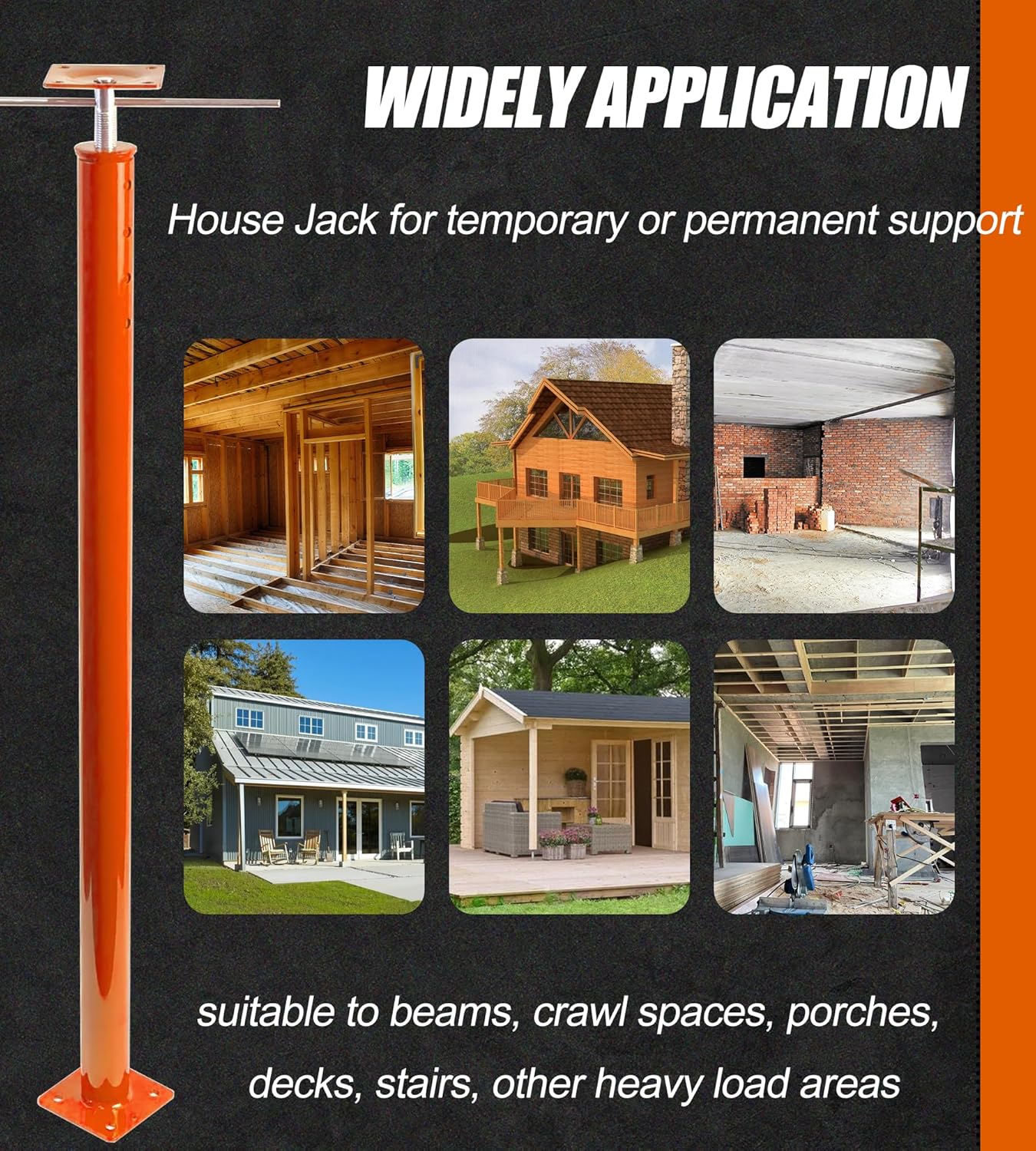 Adjustable Jack Post, 55" to 99" Floor Pole Jack with Turning Bar, Heavy Duty House Floor & Beam Support for Basement, Crawlspace, Leveling, Roof Framing, Construction, 2-Pack