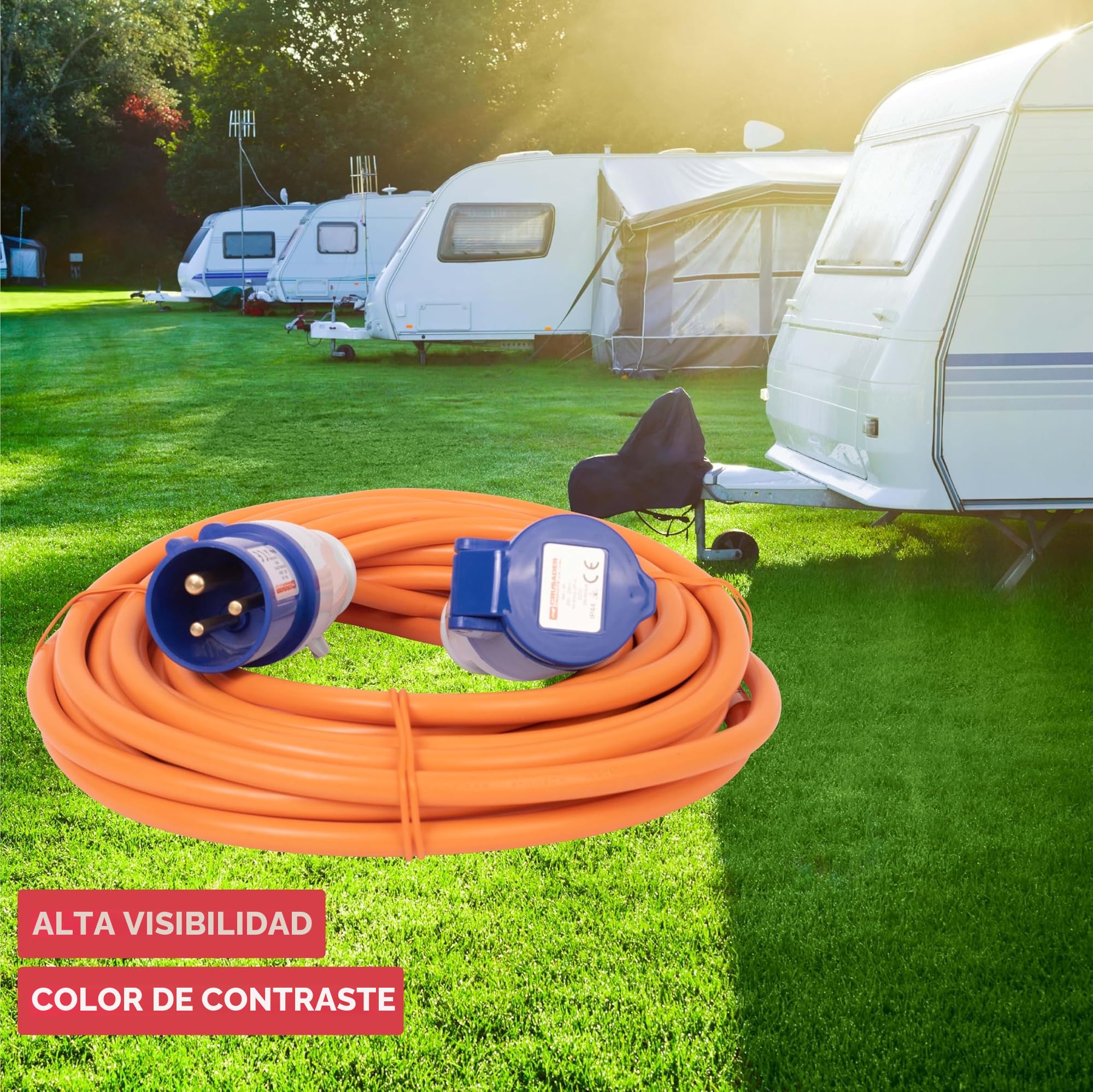 GADLANE Cable Caravana CEE 10m - Cable Autocaravana 16A, Alargador Eléctrico Robusto CEE 240V, Naranja Alta Visibilidad - Ideal para Autocaravana (10 Metros)