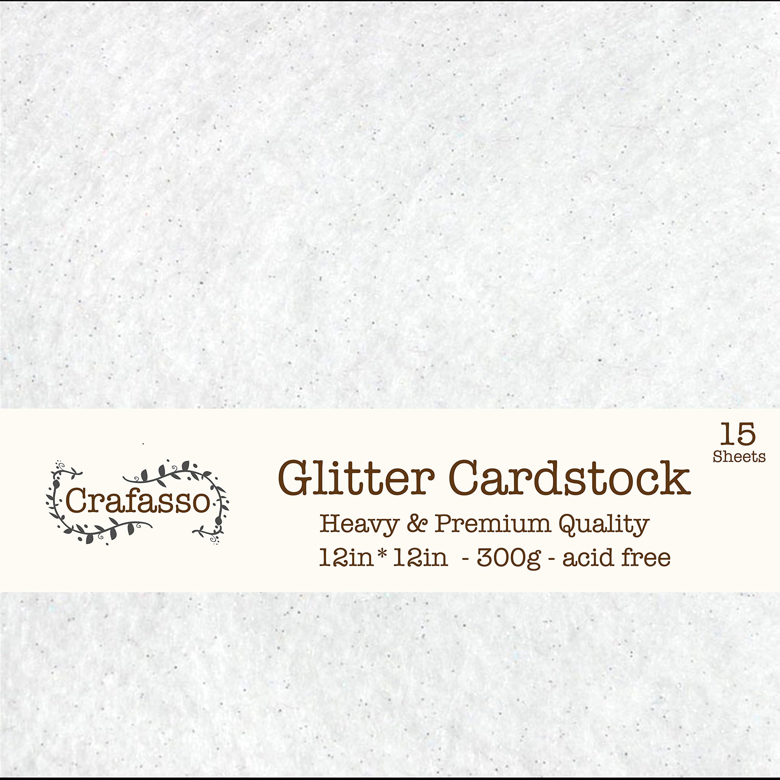12" x 12" 300gms Heavy & Premium Glitter cardstock, 15 Sheets, White