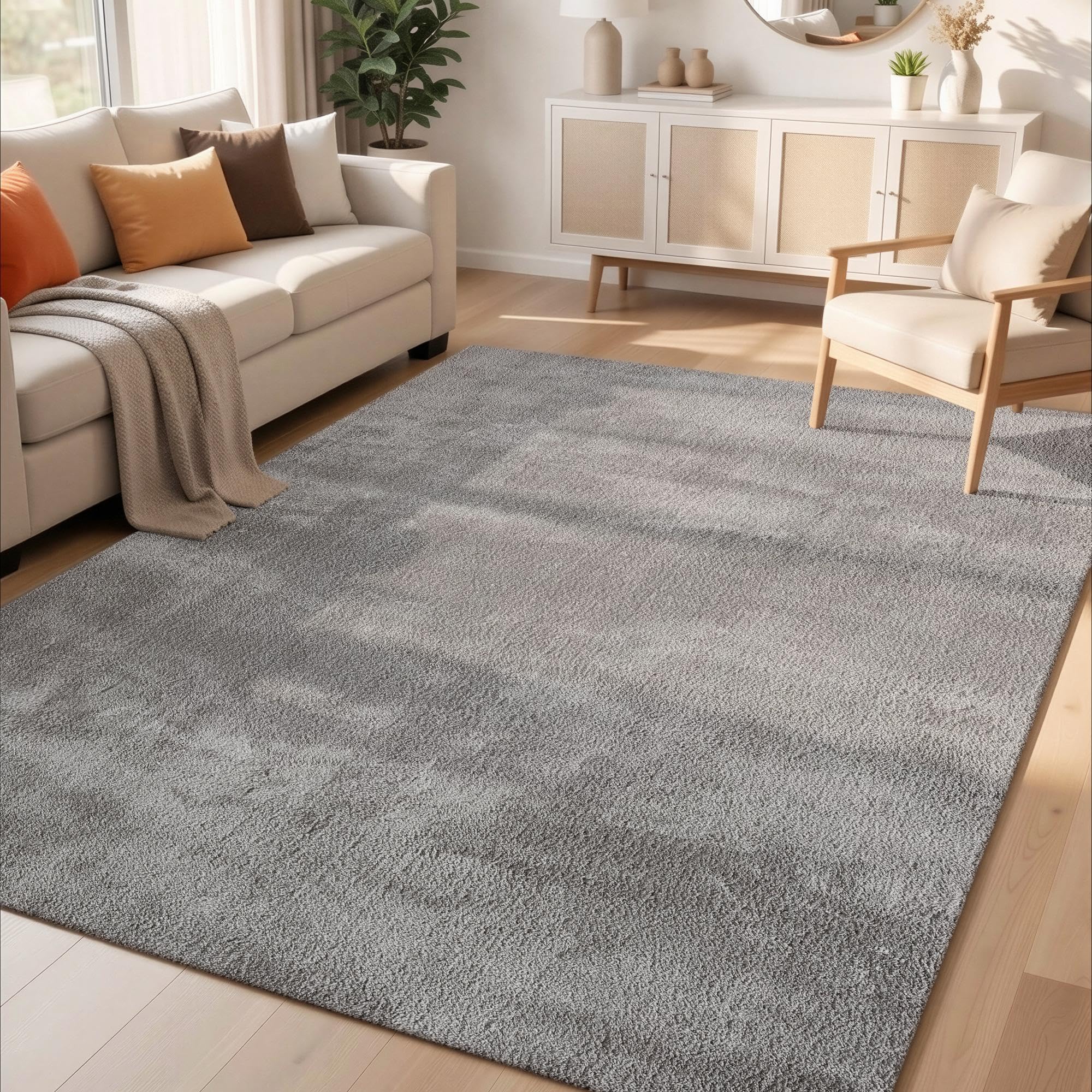 Rugs by Desire Comfy Washable Modern Living Room Rug Polyester Plain Indoor Area Rug with Low Pile - Anti-Slip Felt Backing SuperSoft Carpet Bedroom-Hallway, Dark Grey, 200x280 cm