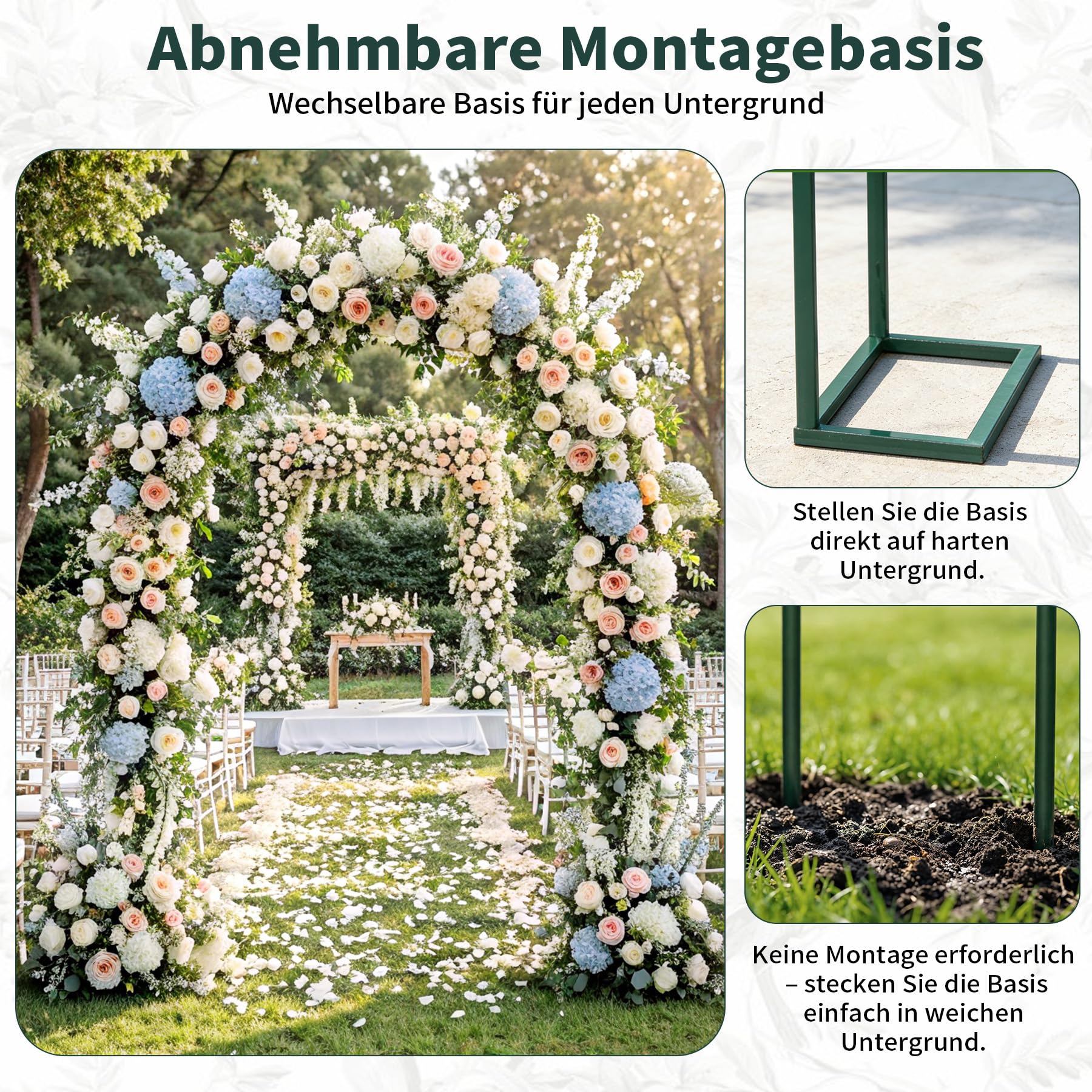 Rosenbogen aus Metall Stabil Gartenbogen mit Abnehmbarer Basis,Garden Arch Gartenbogen Rankgitter Metall 230 x 180 x 38 cm für Geburtstage Hochzeiten Romantische Abend