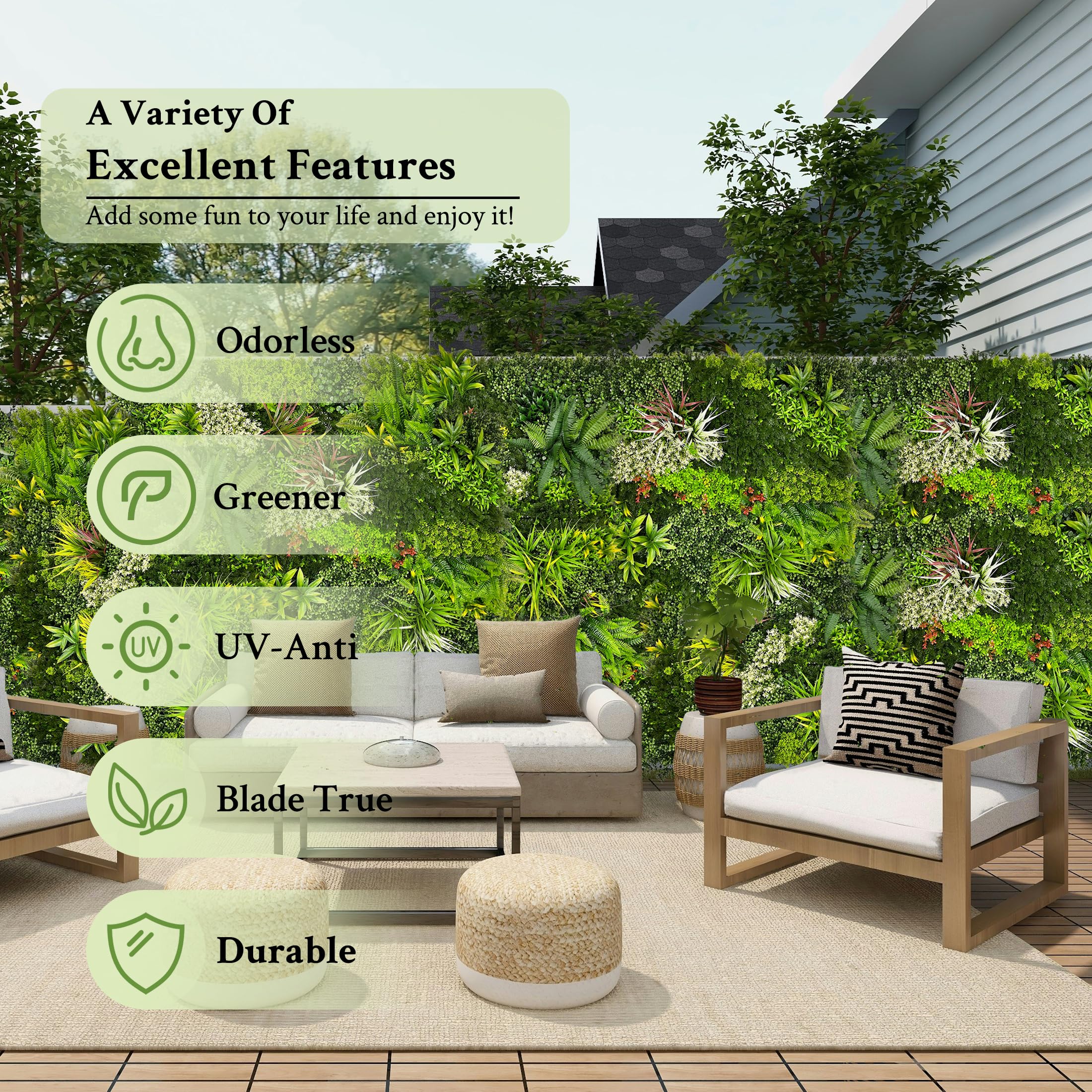 ODTORY Artificial 3D Plant Wall Panels: UV-Anti Faux Grass Wall Backdrop Boxwood Ivy Fence Privacy Screen Fake Greenery Leaf Hedge for Outdoor,Indoor,Garden,Backyard and Home Decor ()