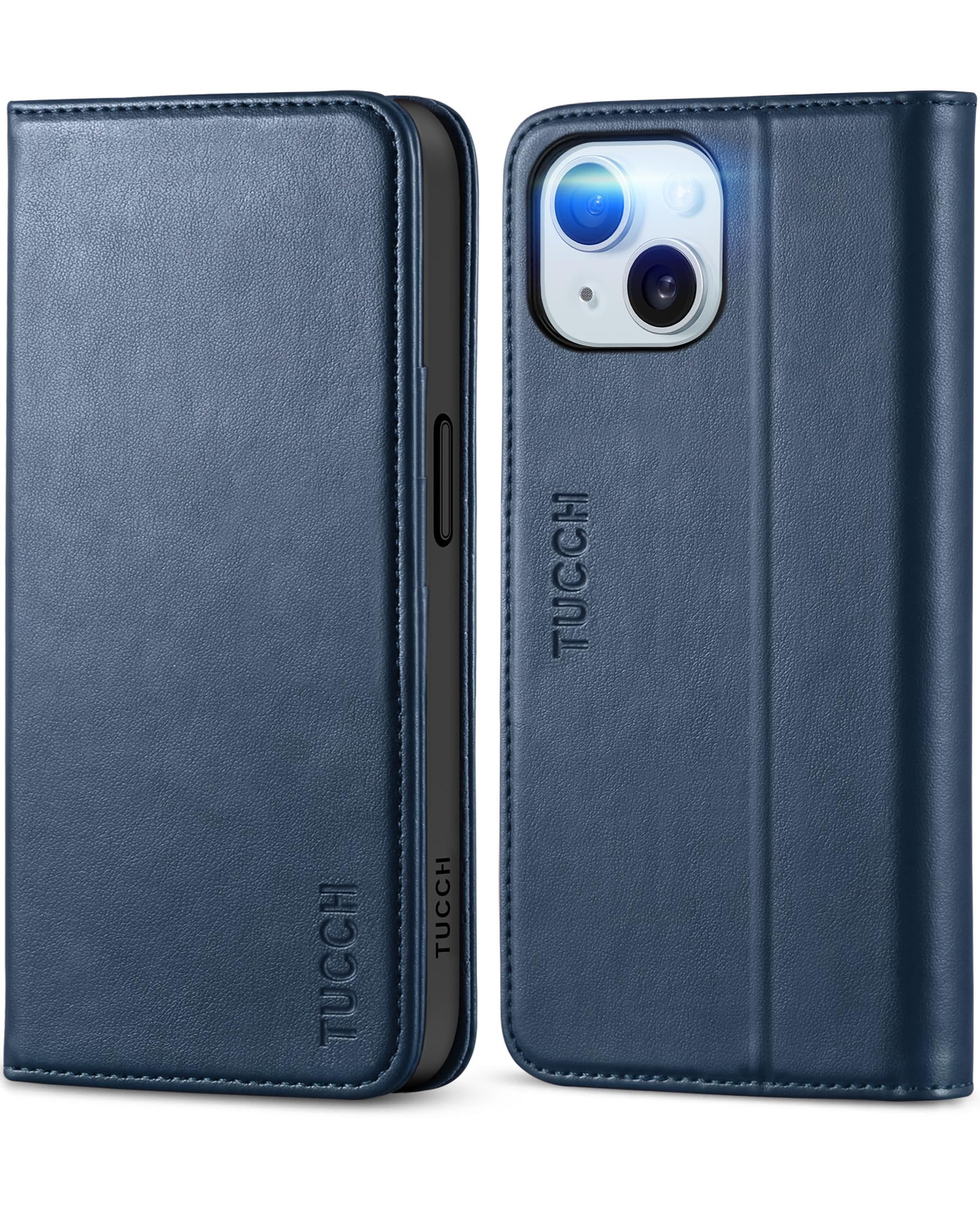 TUCCH Wallet Case for iPhone 15 5G, PU Leather Folio Case with [RFID Blocking] [3 Card Slot], Kickstand Book Design [Shockproof TPU Interior Case] Compatible with iPhone 15 6.1-inch 2023, Dark Blue