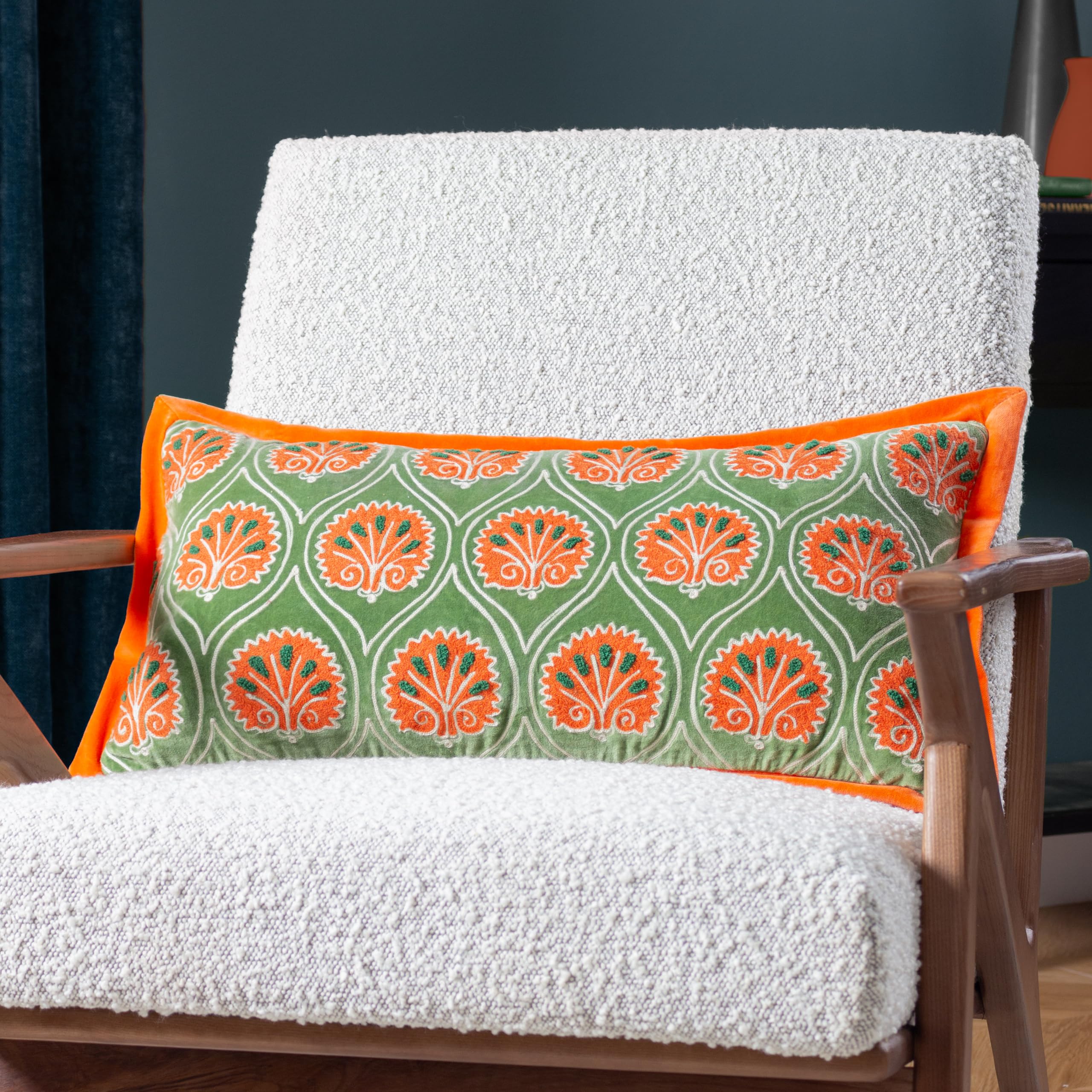 Paoletti Casa Embroidered Cotton Velvet Feather Rich Filled Cushion