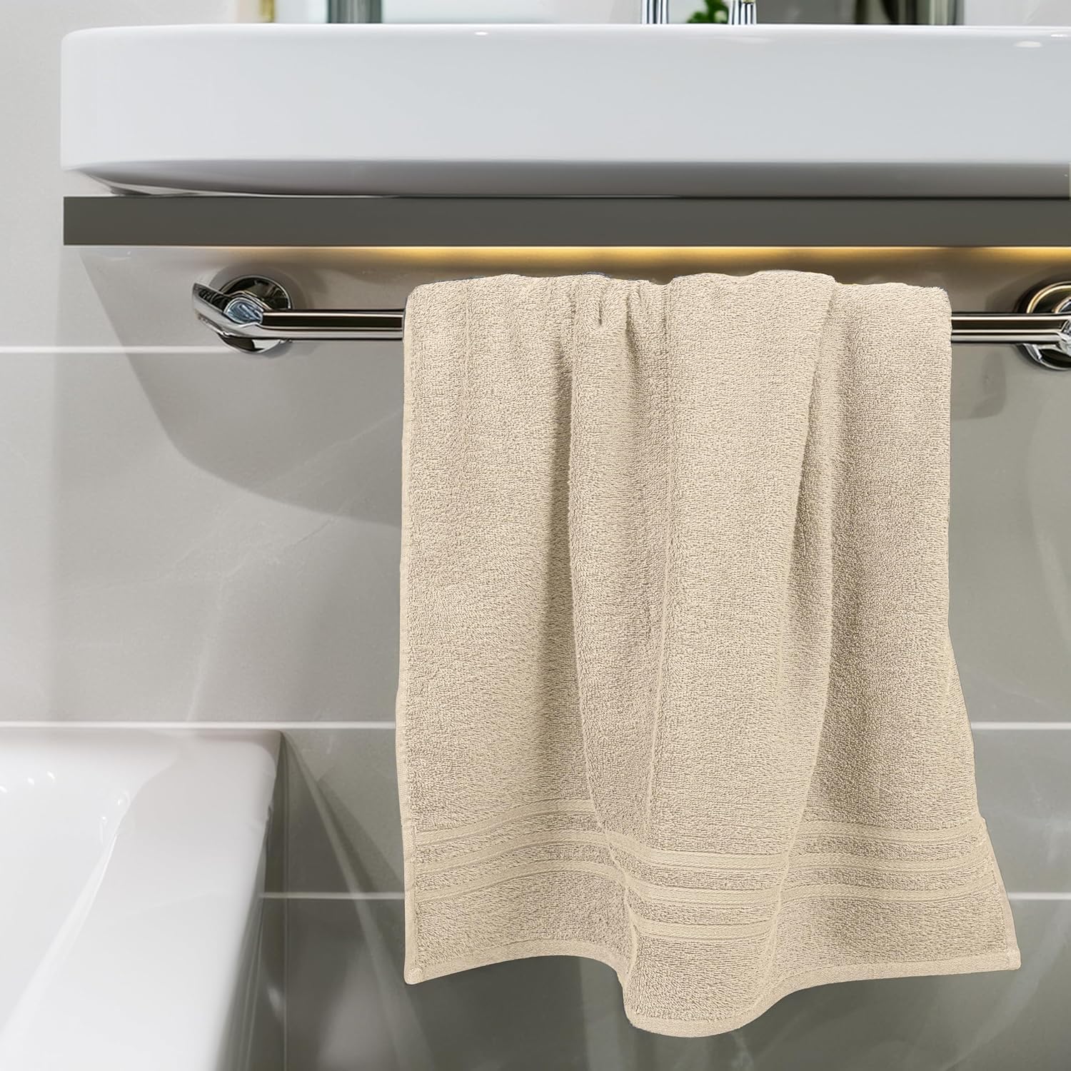 Tens Towels Pack of 4 Soft Bath Towels, 100% Cotton, 27 x 54 Inches, Lightweight & Quick-Dry, Ideal for Daily Bathroom Use, Practical & Comfortable, Beige