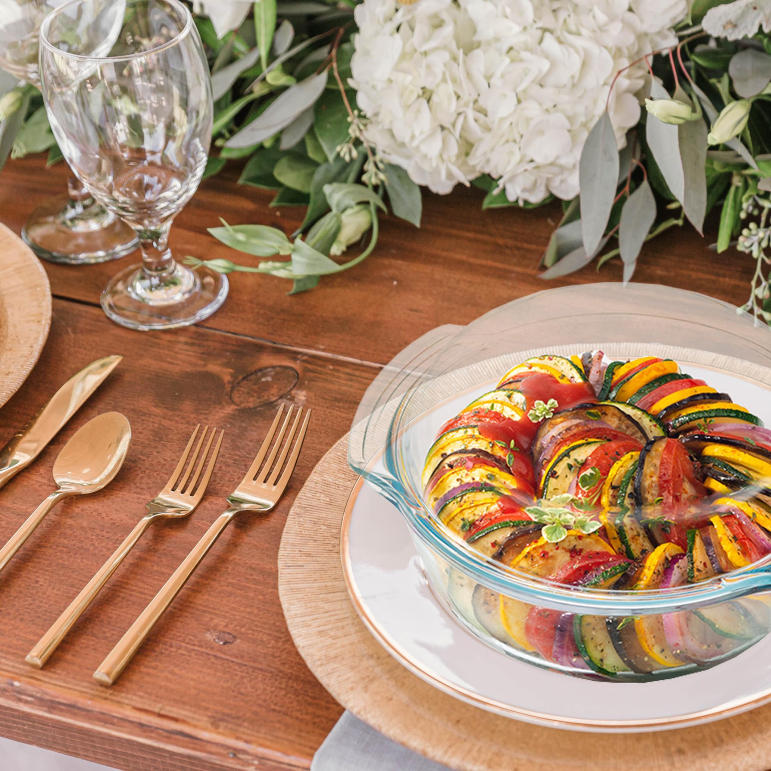 Retoo Plat à Four, Verre Borosilicate, Résistant à la Chaleur, pour Lasagnes, Tiramisu, Cocotte, Passe au Lave-Vaisselle, Bol Rond Coque, 1,5 l, 23,5 x 20,5 x 10,5 cm, Transparent