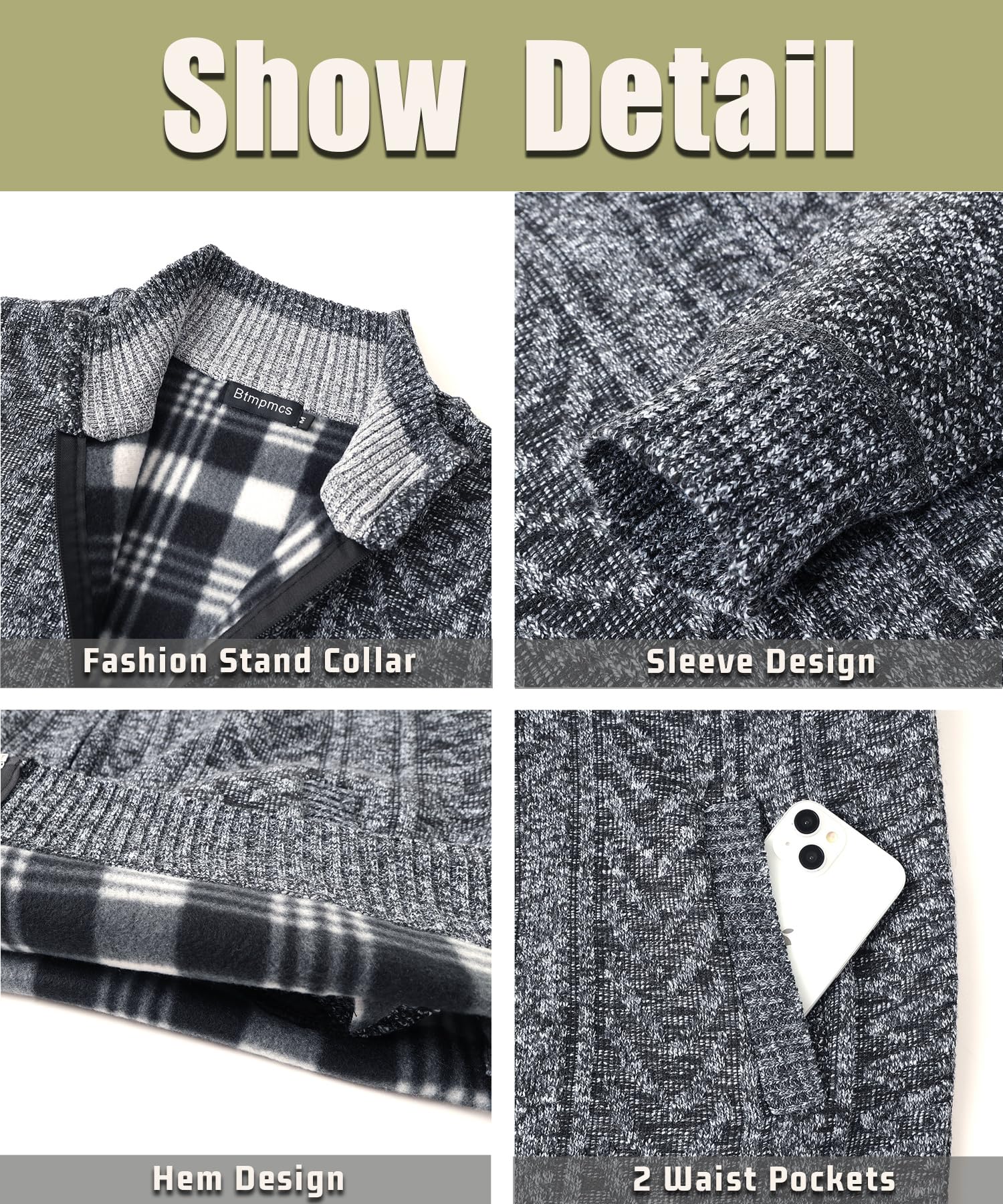 Uomo Cardigan Lavorato a Maglia Cappotto Invernale Foderato in Pile Maglia a Cavo Manica Felpa con Cerniera Classico Manica Lunga Giacca Thicken Casual Magliaone Elegante