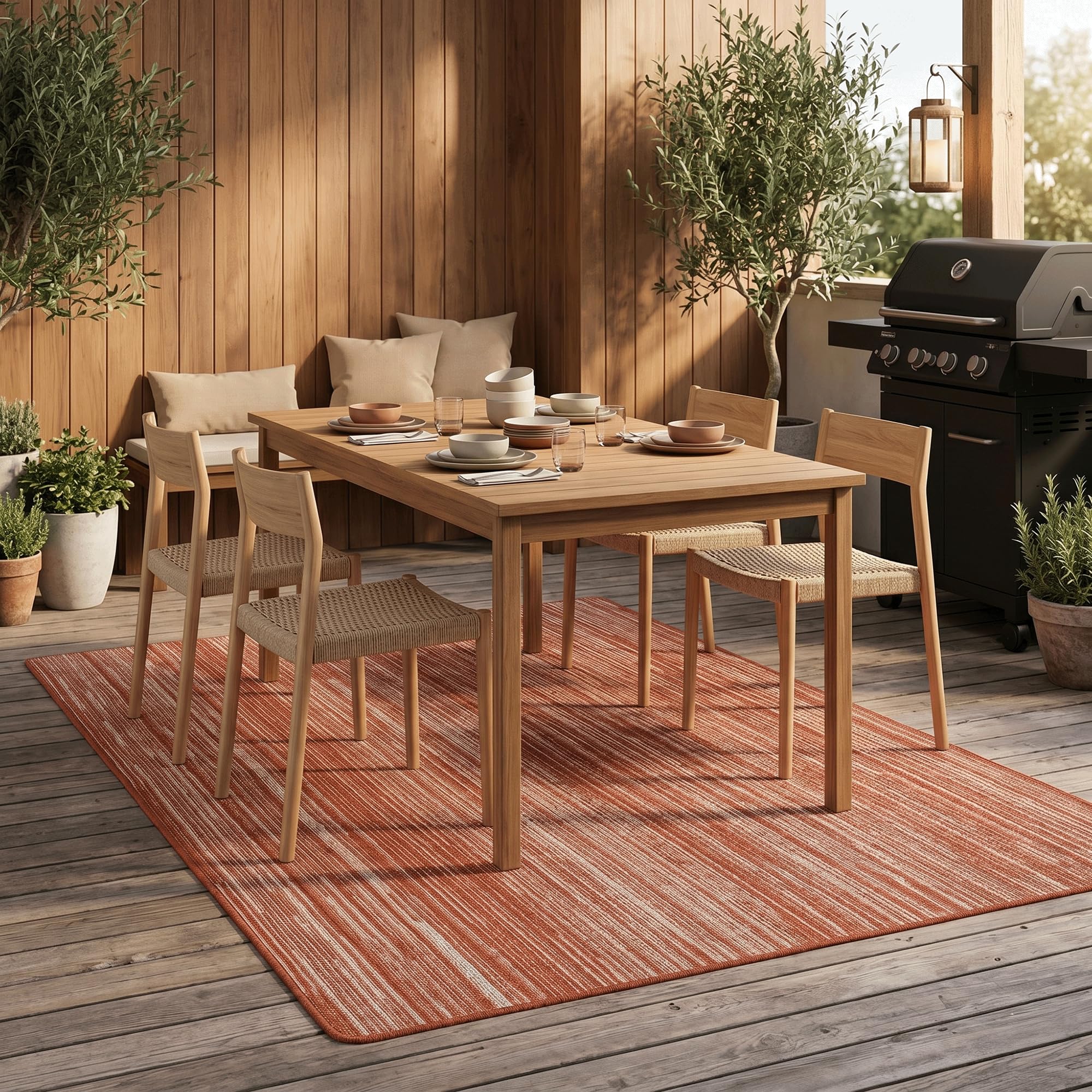 Snapstyle Tapis intérieur & extérieur Newport Terracotta – Tapis réversible à Rayures pour Balcon et terrasse