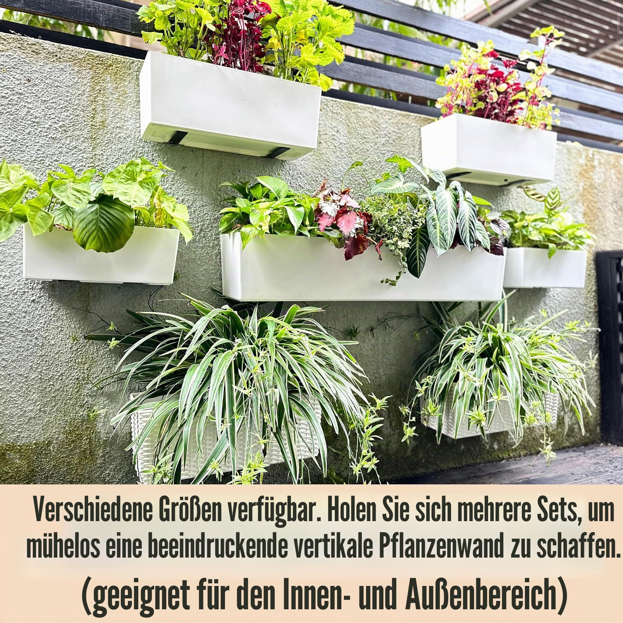 LaLaGreen Pflanzkästen für den Außenbereich (1 Packung, 101,6 cm), rechteckig, selbstbewässerndes System, Blumenkästen mit Halterung, große weiße Pflanzgefäße, vertikale Pflanzgefäße, hängende