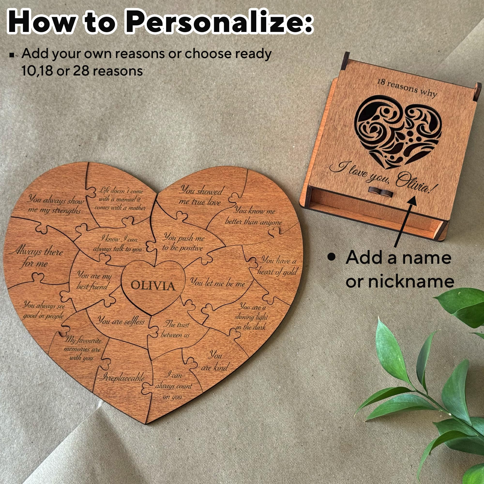 Custom Reasons Why I Love You Puzzle - 10,18,28 I Love You Reasons Couple Gift, Long Distance Relationship Gifts, Engraved Valentine Day Gift for Boyfriend Unique, Girlfriend Gift Wife Husband Bride