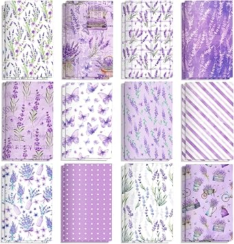 24 Pieces Purple Lavender Themed Mini Pocket Notebook Journals 12 Distinct Flower Butterfly Floral Stripes Designs Memo Notepads for Home Office Stationery Supplies Lavender Themed Party Favors