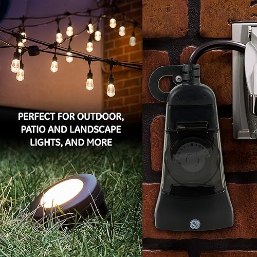 Miniatura 3 de GE 15138. Temporizador mecánico resistente, para exterior, de 2 tomas, para enchufar, programable a 24 Horas.