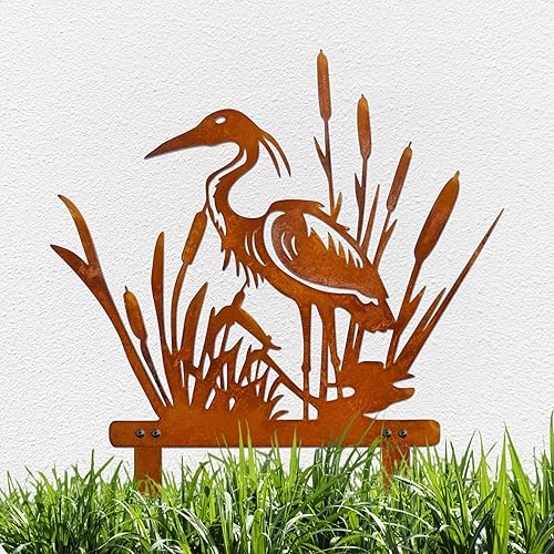 Rusty Heron Statues Outdoor – Metal Heron Statue for Garden