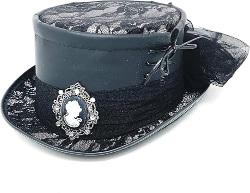 STORM BUY Sombrero de copa de estilo steampunk para mujereshombres, científico metálico, viajero en el tiempo, disfraz de Halloween, sombrero de