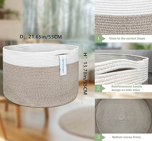 Miniatura 2 de LANGYASHAN Cesta decorativa grande de cuerda tejida para sala de estar, juguetes, sofá, mantas de almacenamiento o cuarto de bebé, cesta redonda
