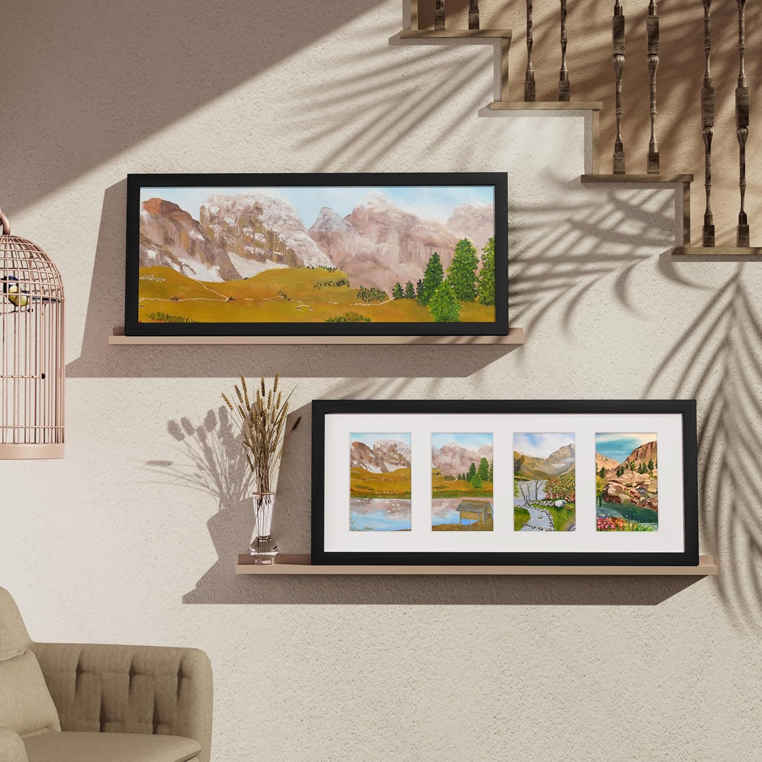 Vittanly 8x20 Collage Picture Frame, Displays 4Pcs 4x6 Pictures with Mat or 1Pcs 8x20 without Mat, Picture Frames Collage Wall Decor for Horizontal or Vertical Display, Black, 1 Pack