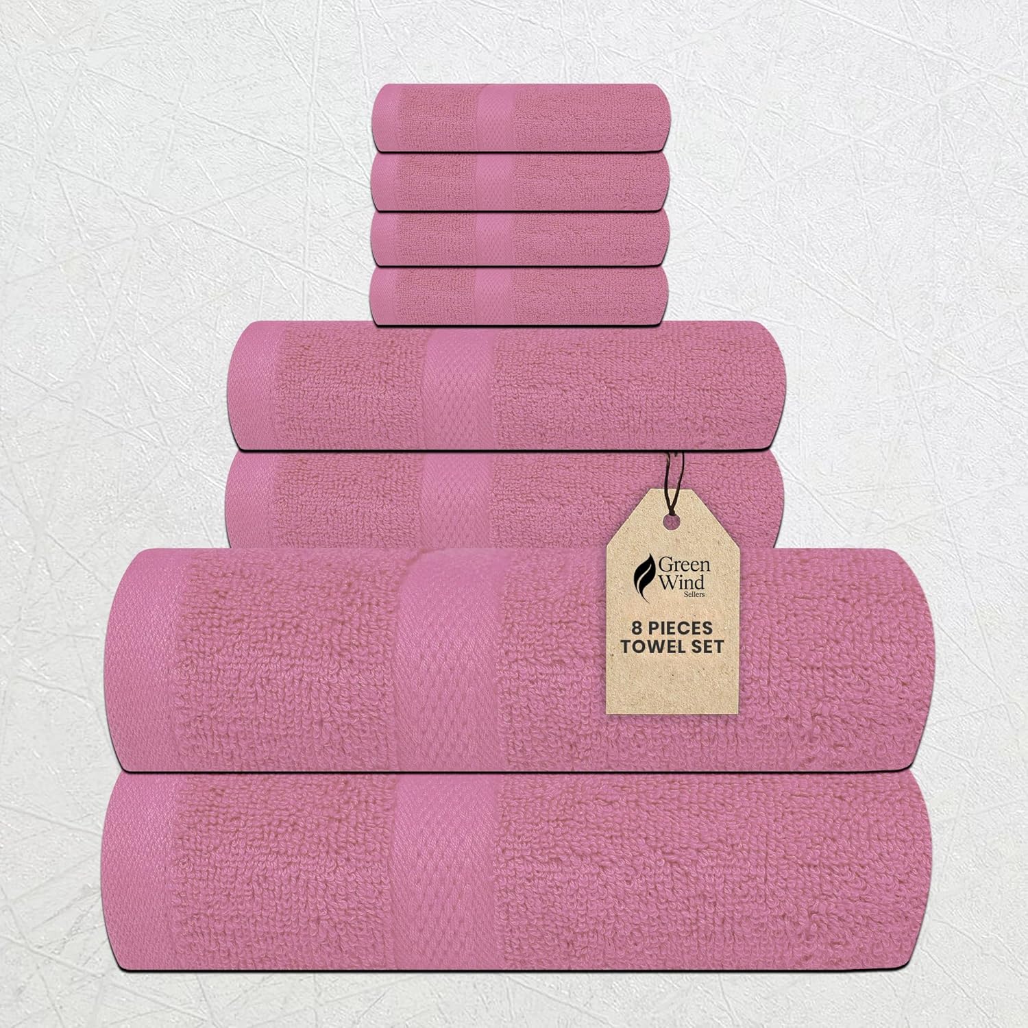 Complete Towel Set - 8 Pack Soft and Absorbent Cotton Bath Towels for Bathroom, Hotel, and Spa - Quick-Dry, Towels Set 27x54'' (Pink)