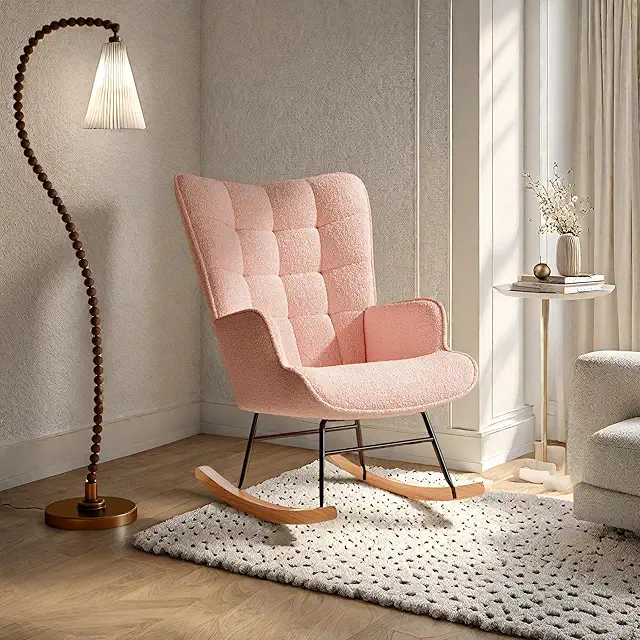 Chaise d'allaitement à bascule FEEOHOME - Velours teddy ergonomique pour chambre bébé
