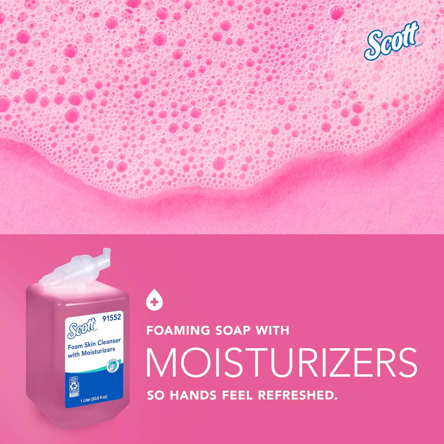 Scott Professional Foam Hand Soap with Moisturizers (91552), 1.0 L, Foaming, Pink, Floral Scent, Manual Refills (6 Bottles)