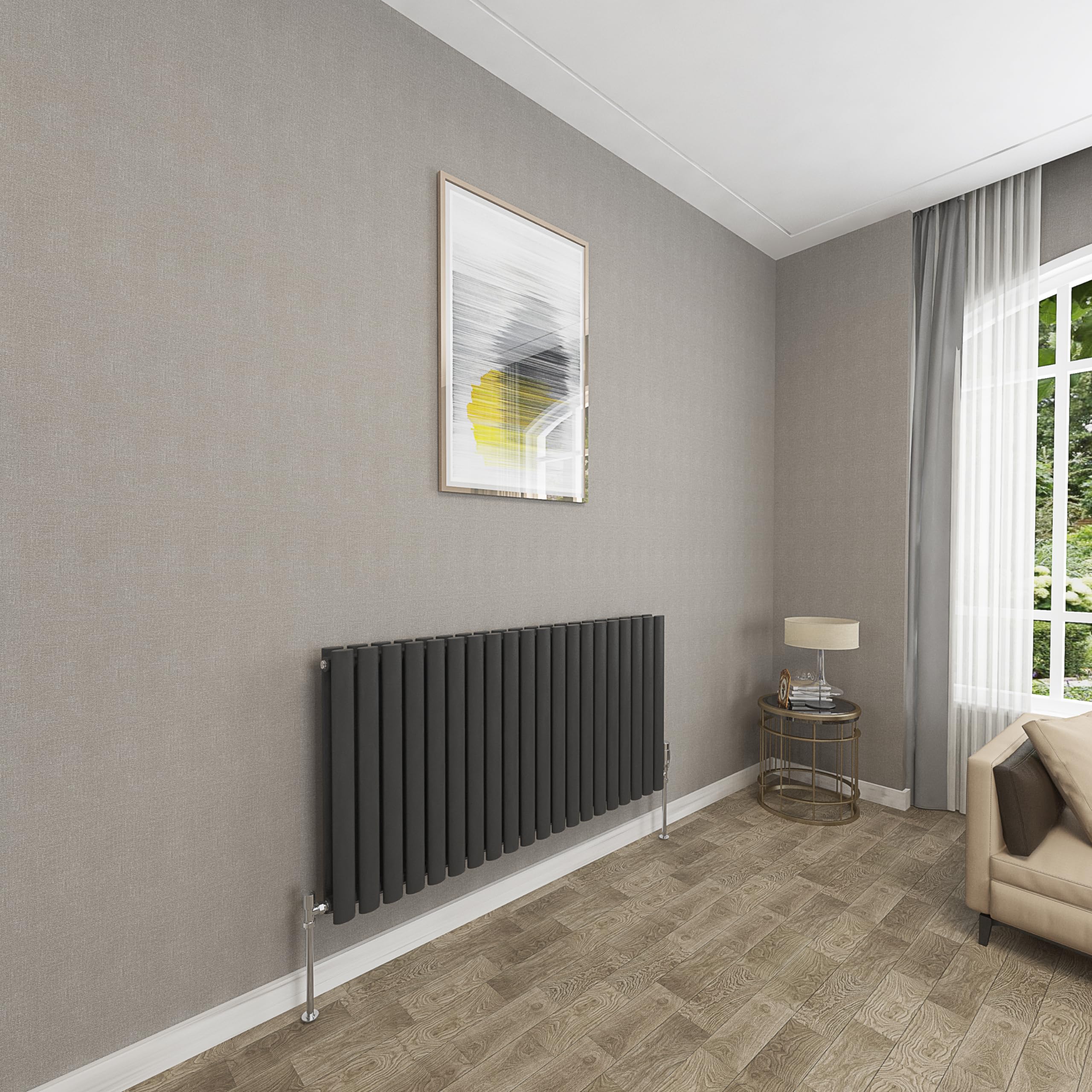 Sky bathroom | 600x1180mm - Modern Black Horizontal Double Panel Oval Column Radiator Central Heating Designer Radiator โ image 1