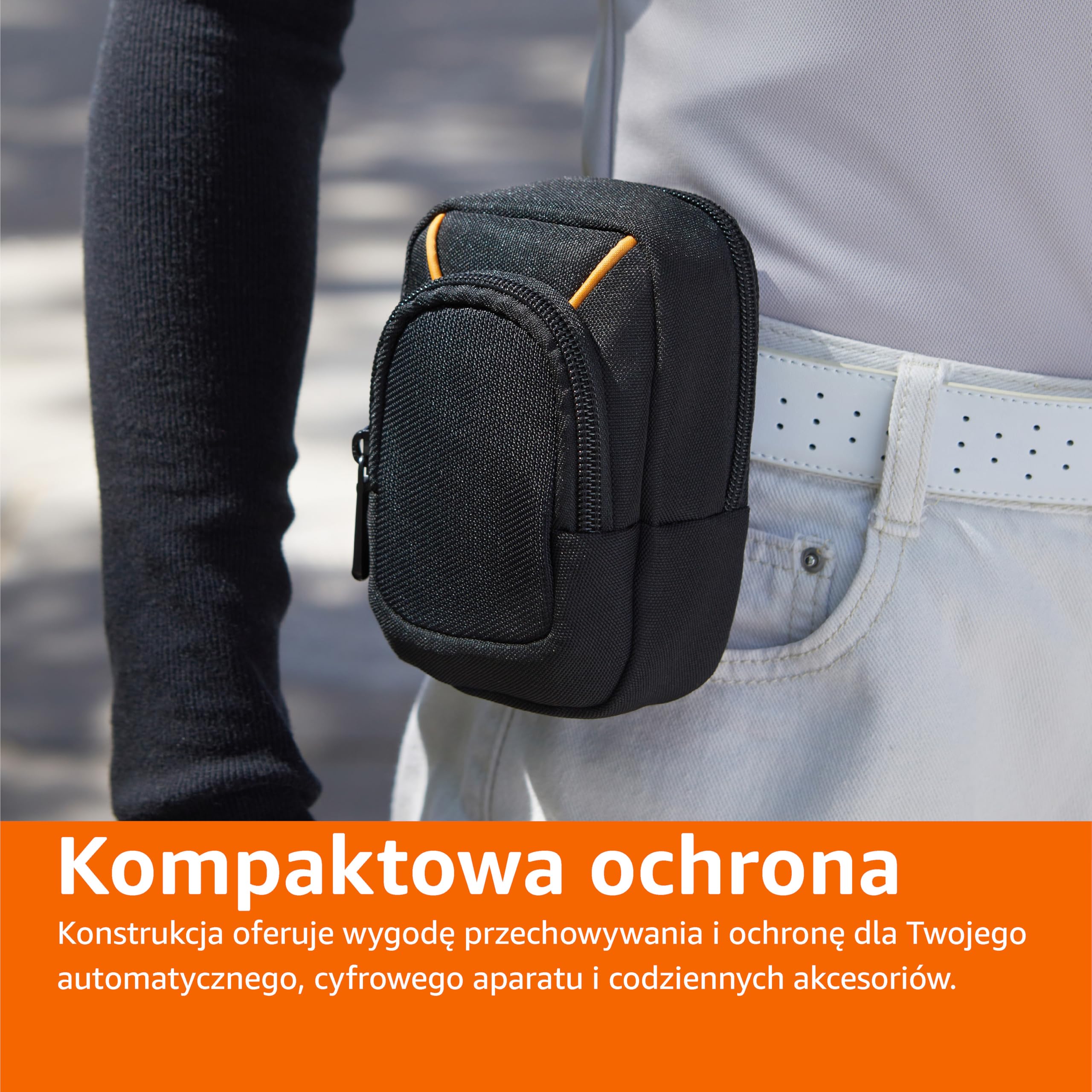Amazon Basics Torba na aparat, do kompaktowych aparatów, duża, czarna, jednokolorowa, 10,1 x 5,1 x 14,61 cm.