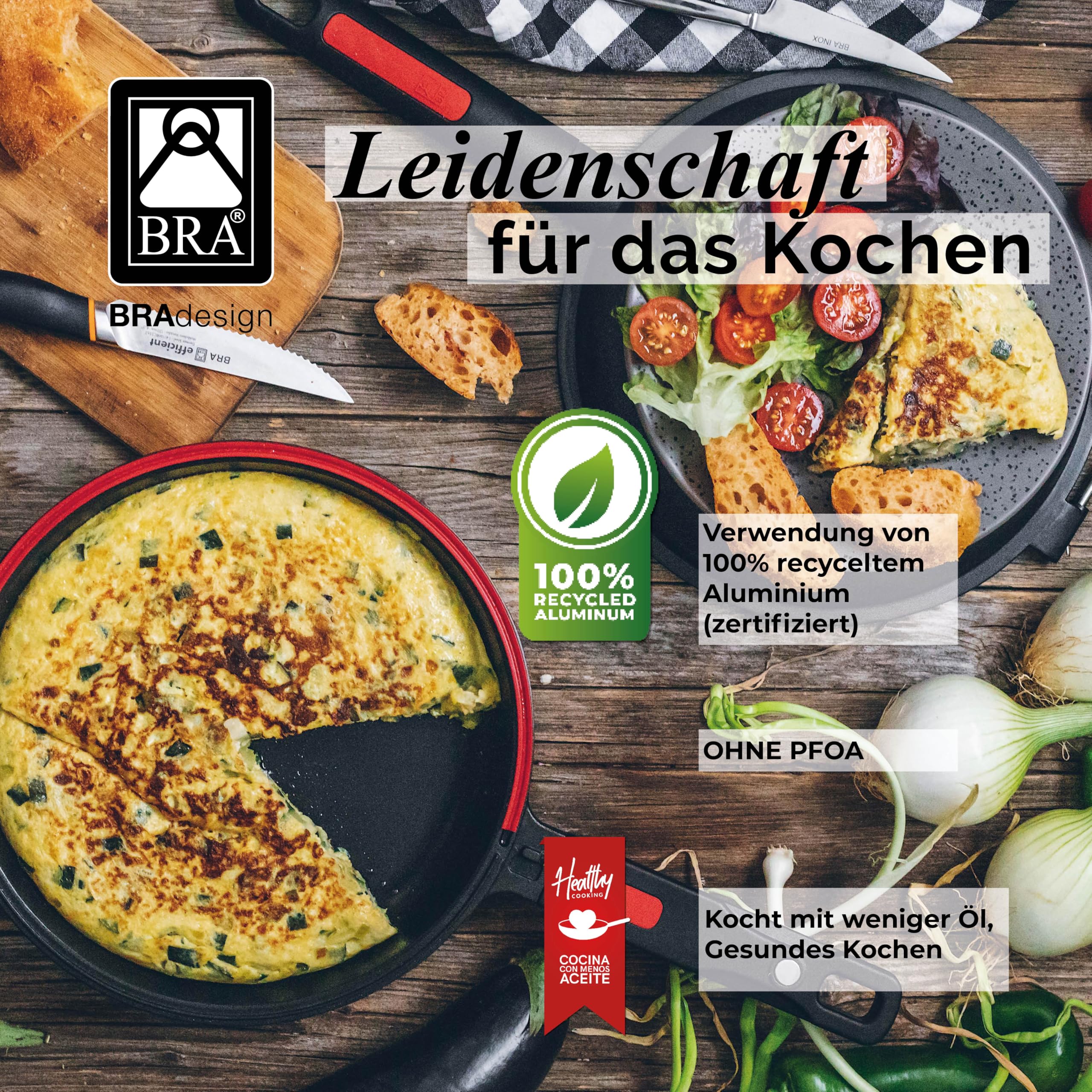 BRA Premiere | 7-teiligee Batterie, Aluminiumguss, Antihaftbeschichtung | Geeignet für alle Herdarten und Induktionsherde, PFOA-frei, Backofengeeignet, Abnehmbare Griffe