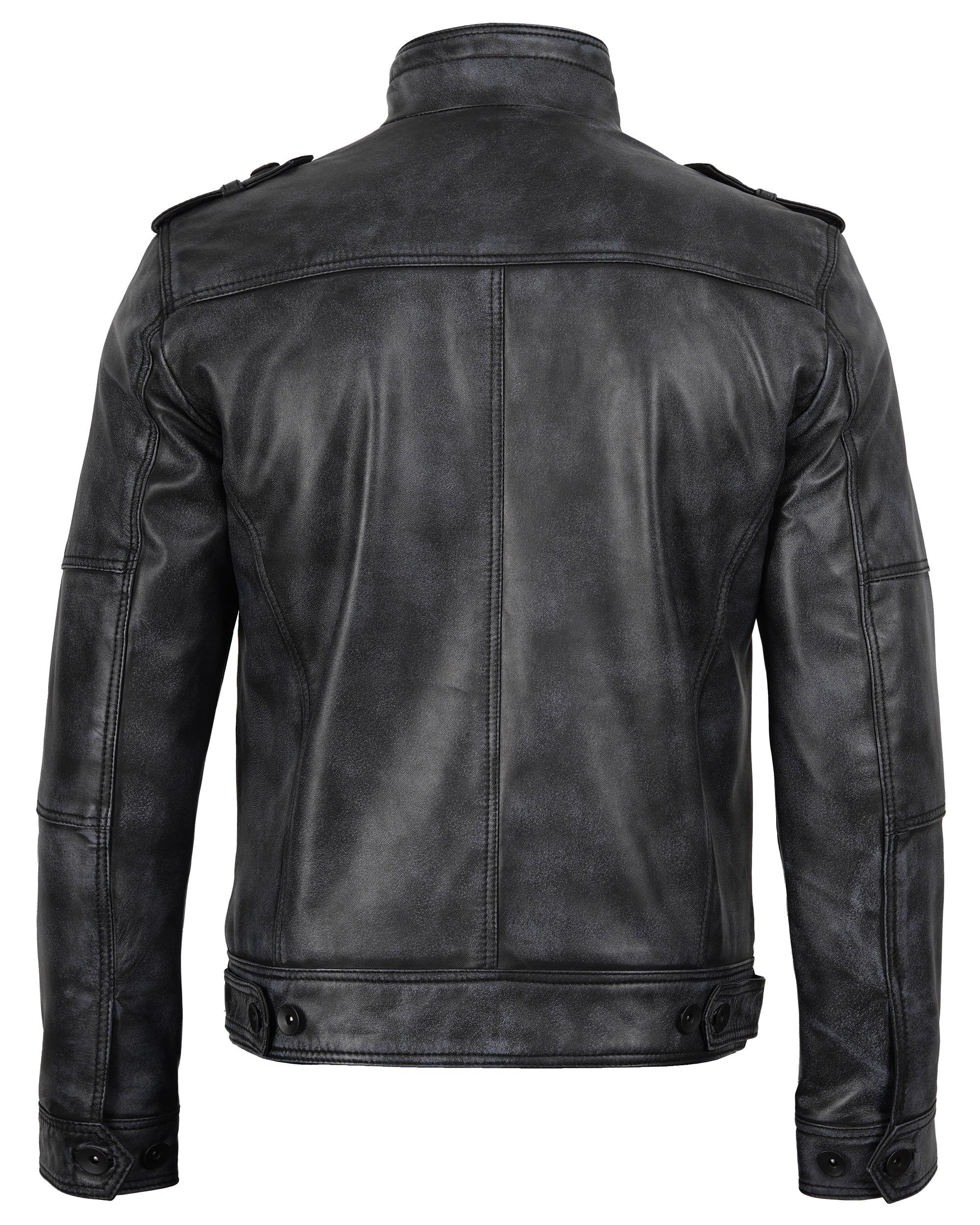 fjackets Cafe Racer Giacca in pelle da uomo - Vera pelle di agnello naturale grana giacche stile moto per uomo