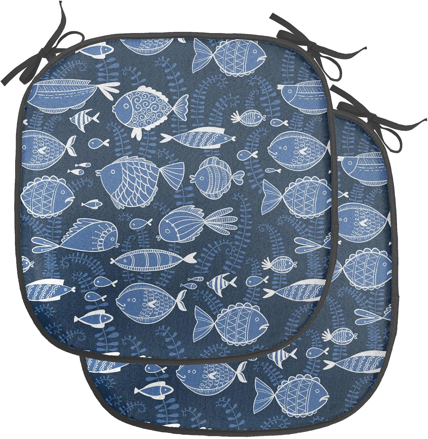 Ambesonne Ocean Chair Seating Cushion Set of 4, Sealife Marine Navy Image Tropic Fish Moss Leaves Art Print, Anti-Slip Seat Padding for Kitchen & Patio, 16"x16", Blue Indigo Royal Blue