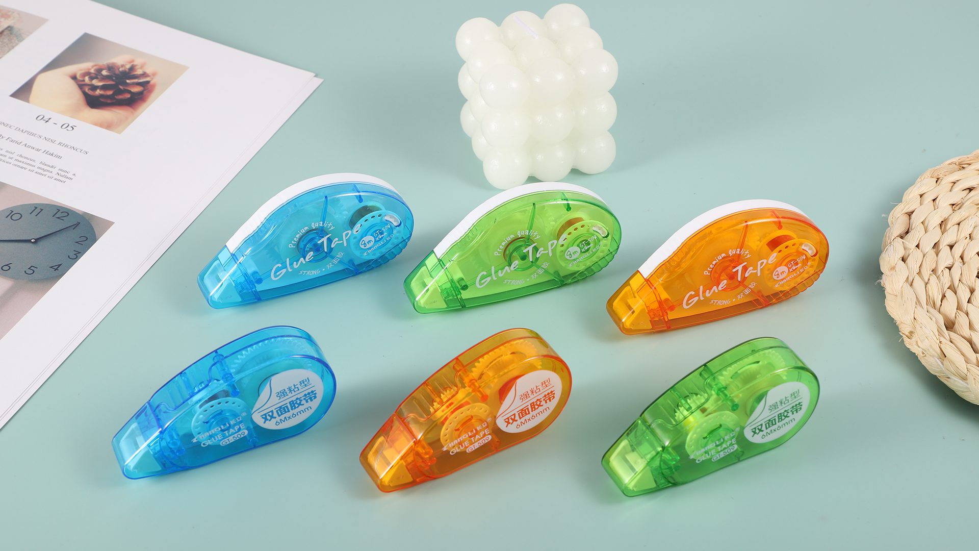 6 Rulli Di Nastro Biadesivo 8mm X 6m - Per Scrapbooking, Foto, Cartoline, Colorati (Blu, Verde, Rosa) - Foto 7