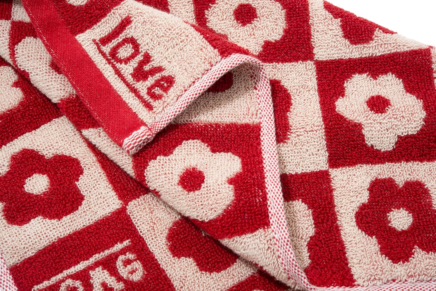 Floral Hand Towels Set of 2 – Soft, Absorbent Cotton Towels for Bathroom, Kitchen, Gym & Spa, Elegant Checkered Floral Design, 13 x 29 Inches for Any Occasion (Red) - Image 5